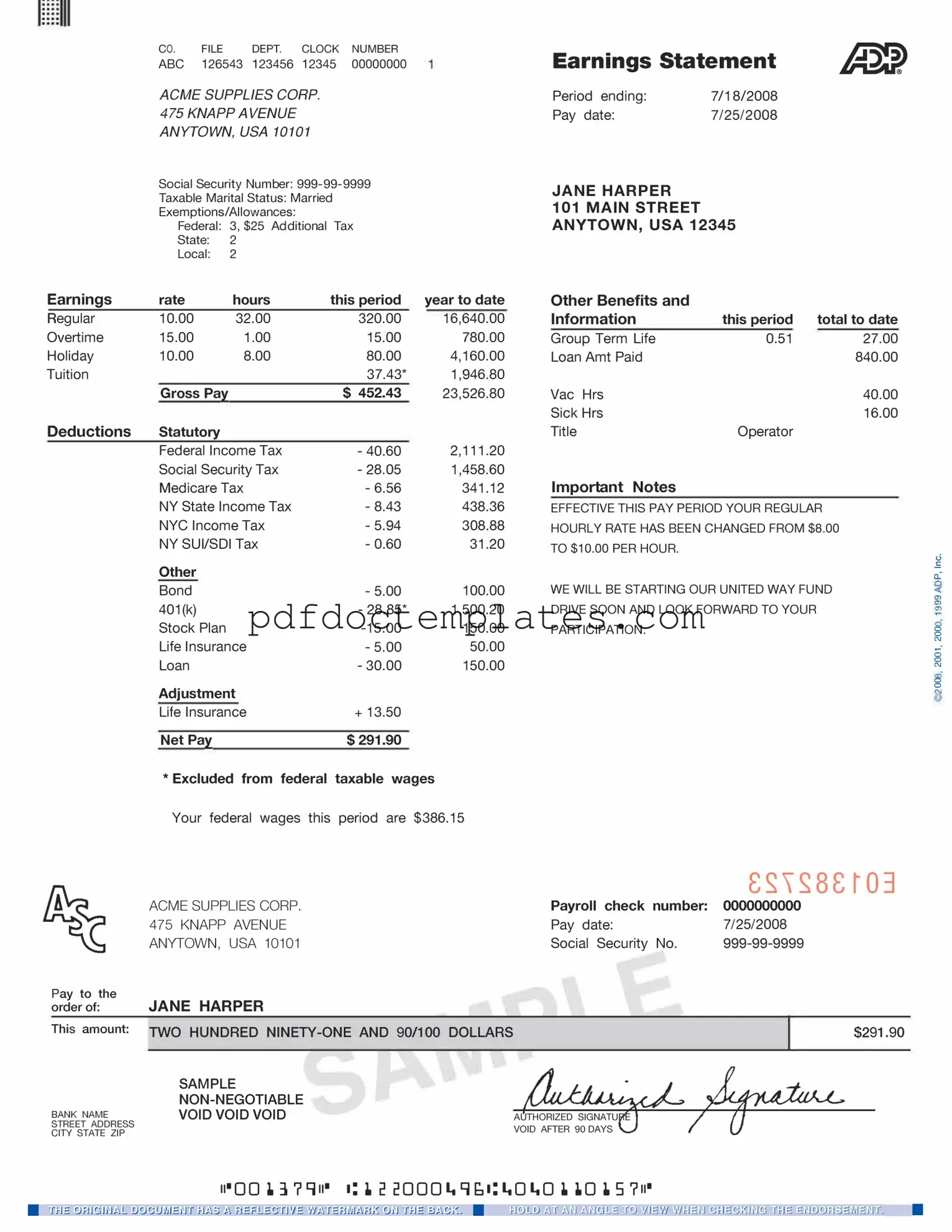 Download Adp Pay Stub Template