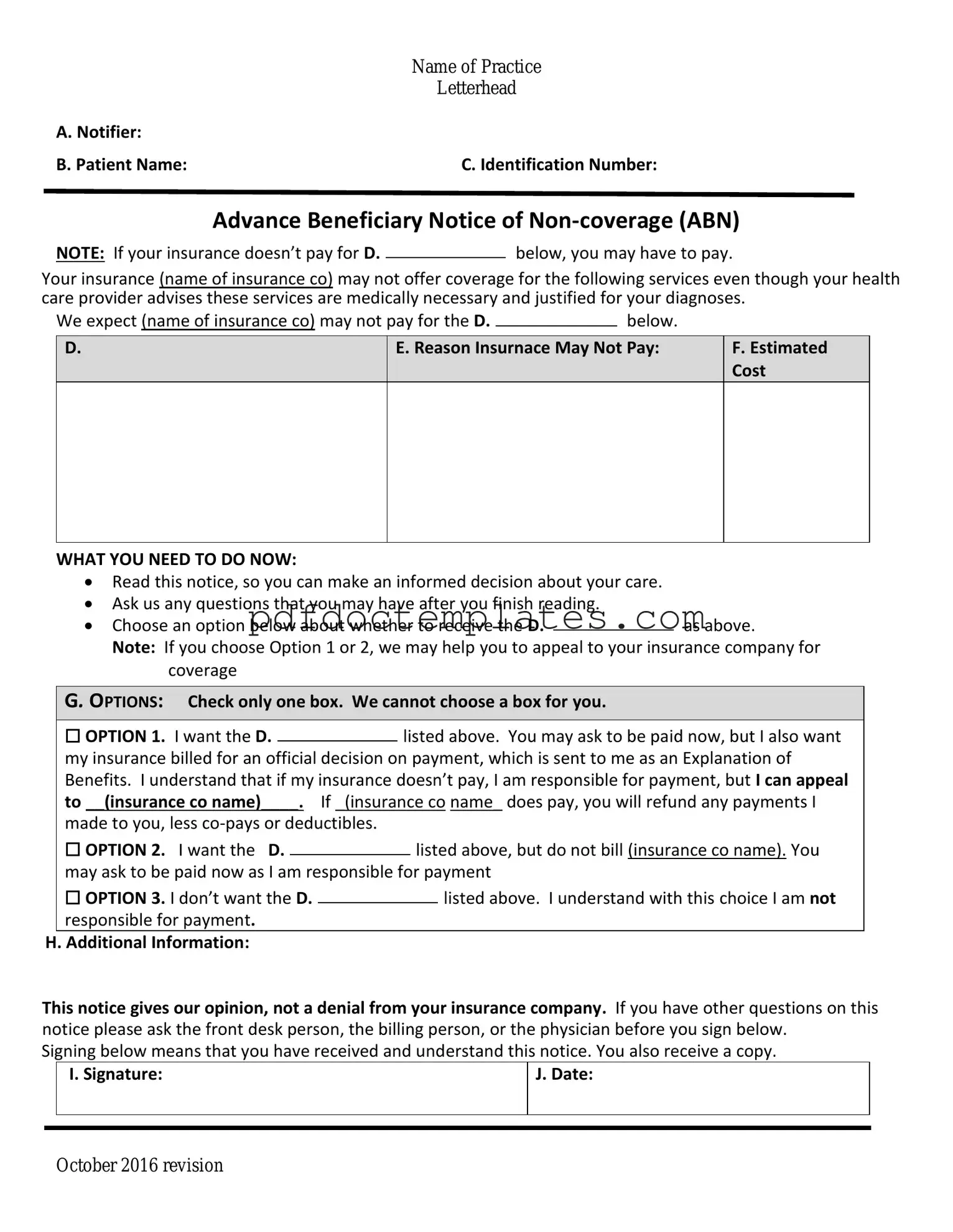 Download Advance Beneficiary Notice of Non-coverage Template