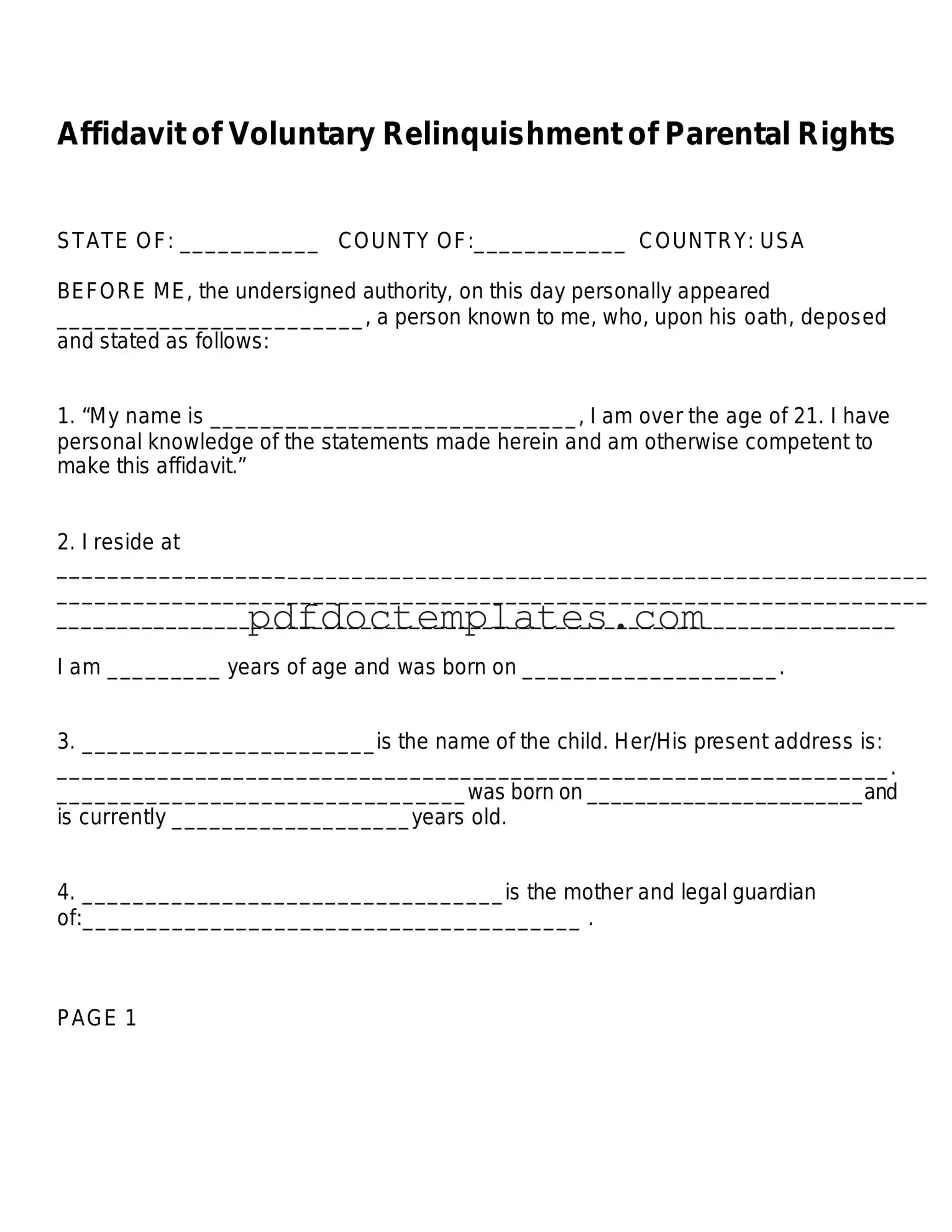 Download Affidavit Parental Rights Template