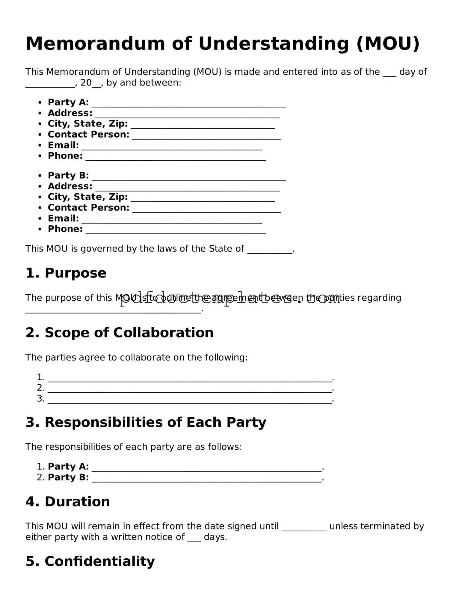 Printable Memorandum of Understanding Template
