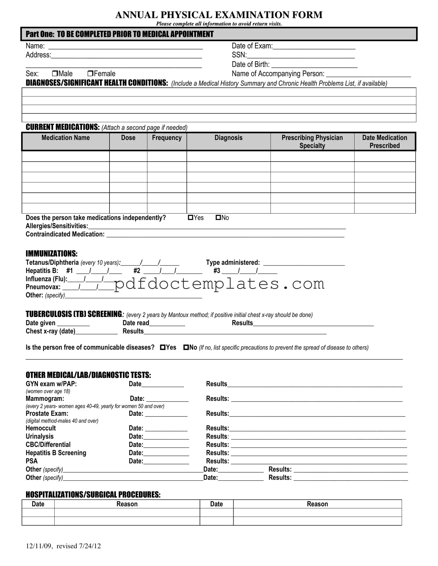 Download Annual Physical Examination Template
