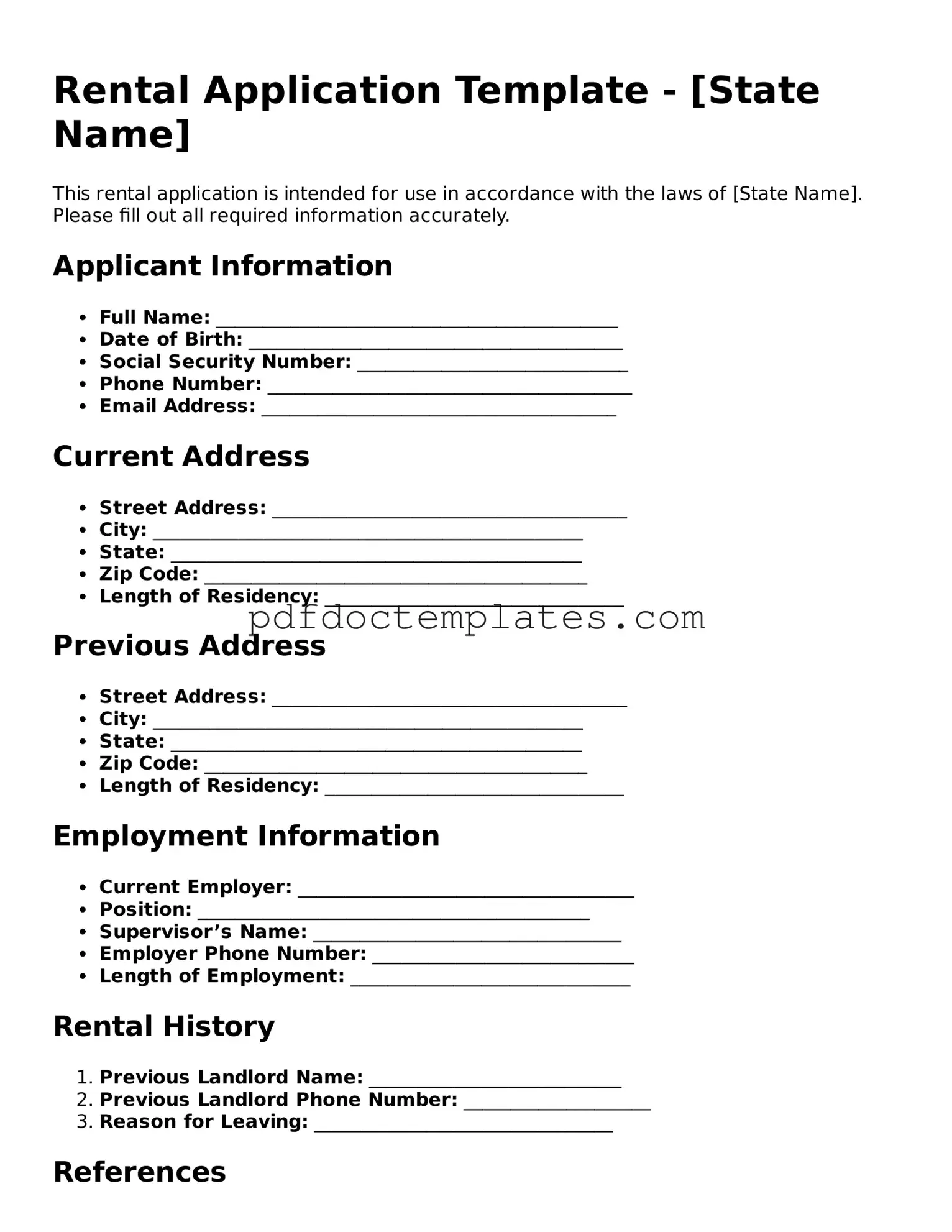 Printable Rental Application Template