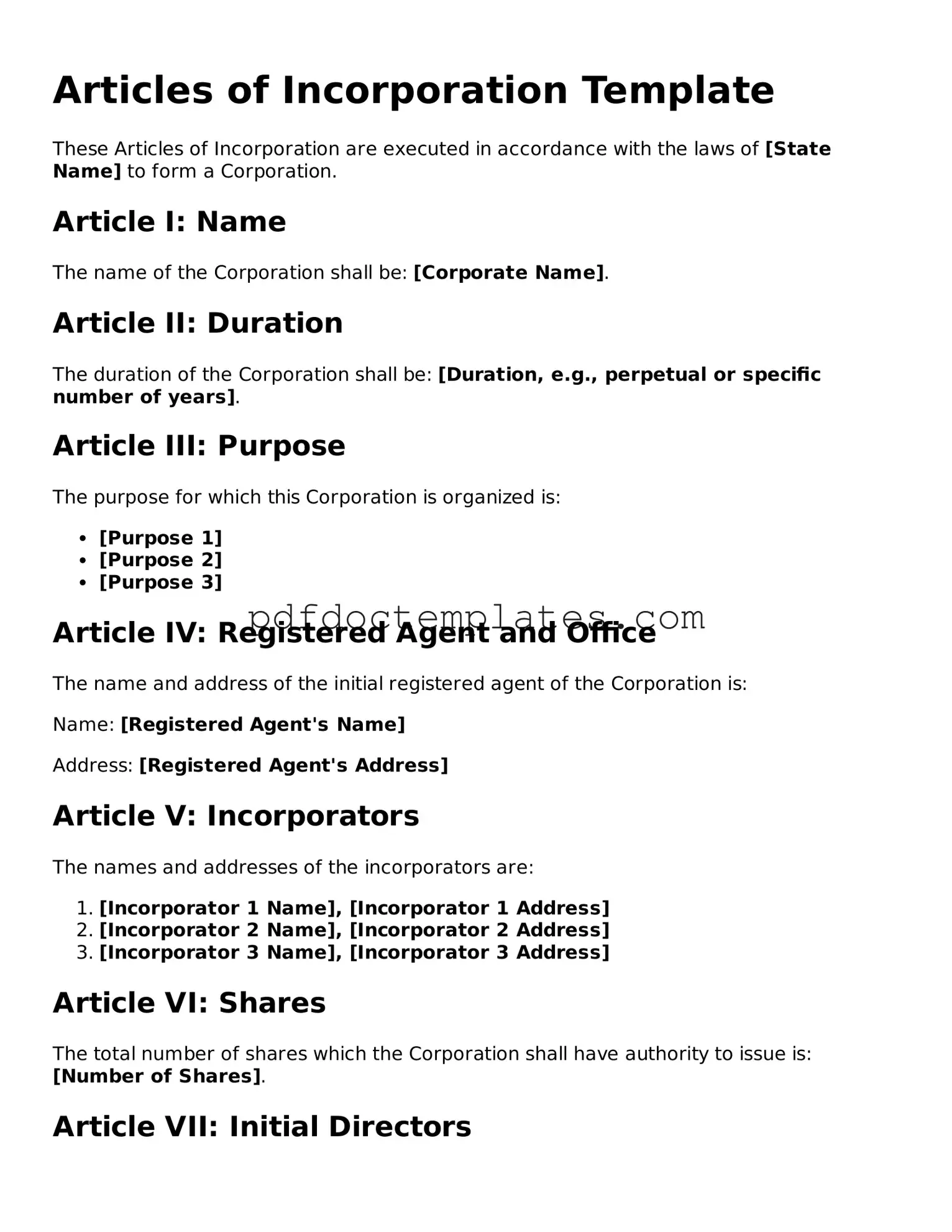 Printable Articles of Incorporation Template