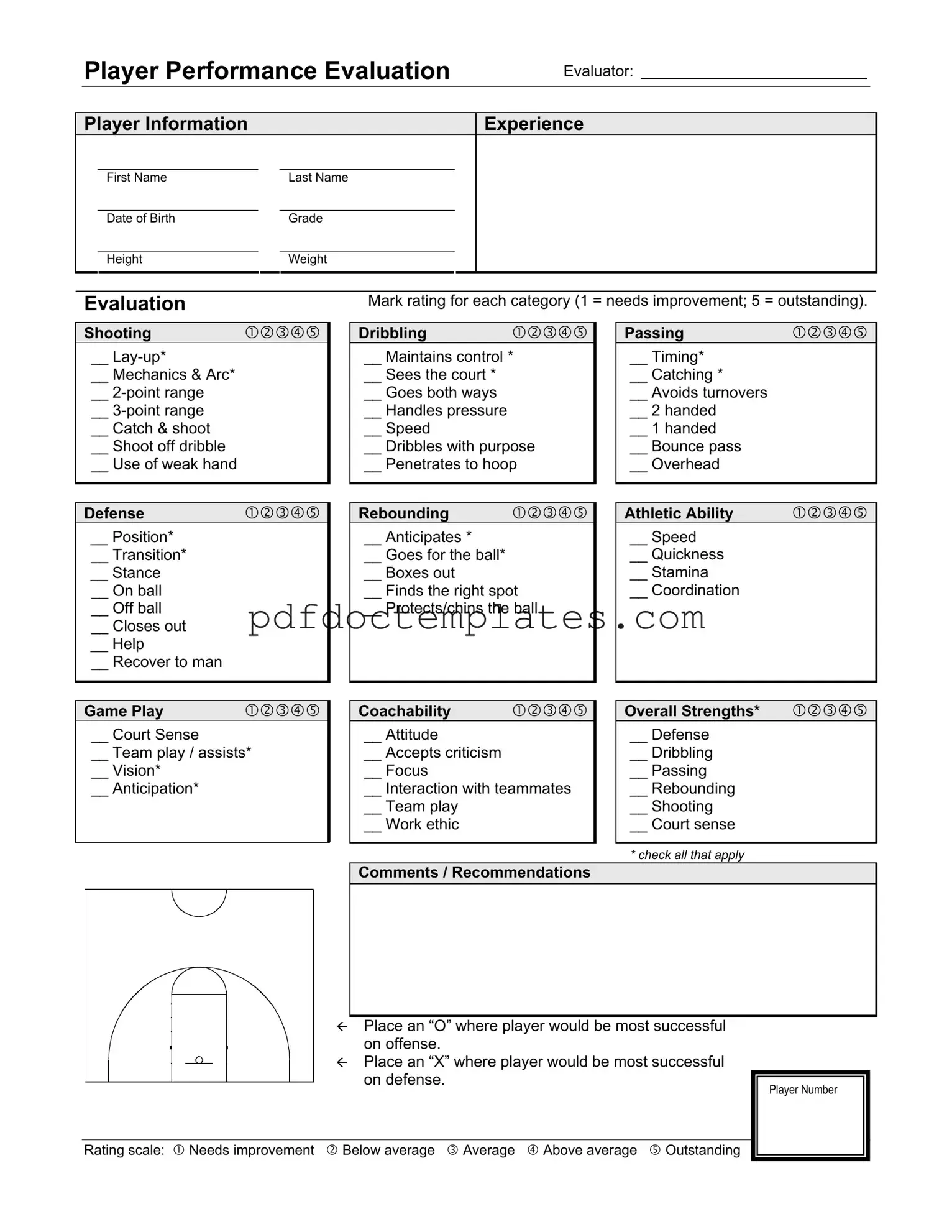 Download Basketball Evaluation Template