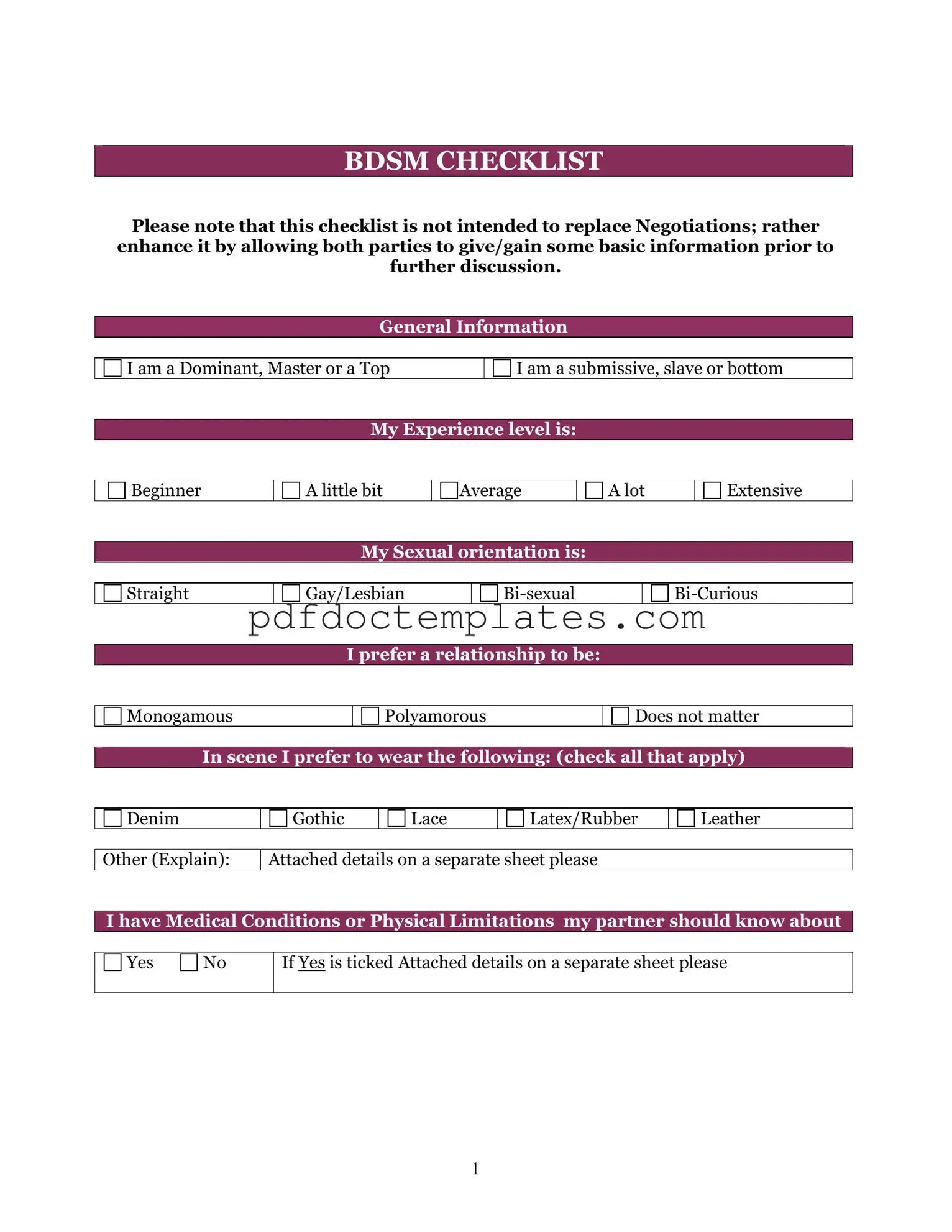 Download Bdsm Checklist Template