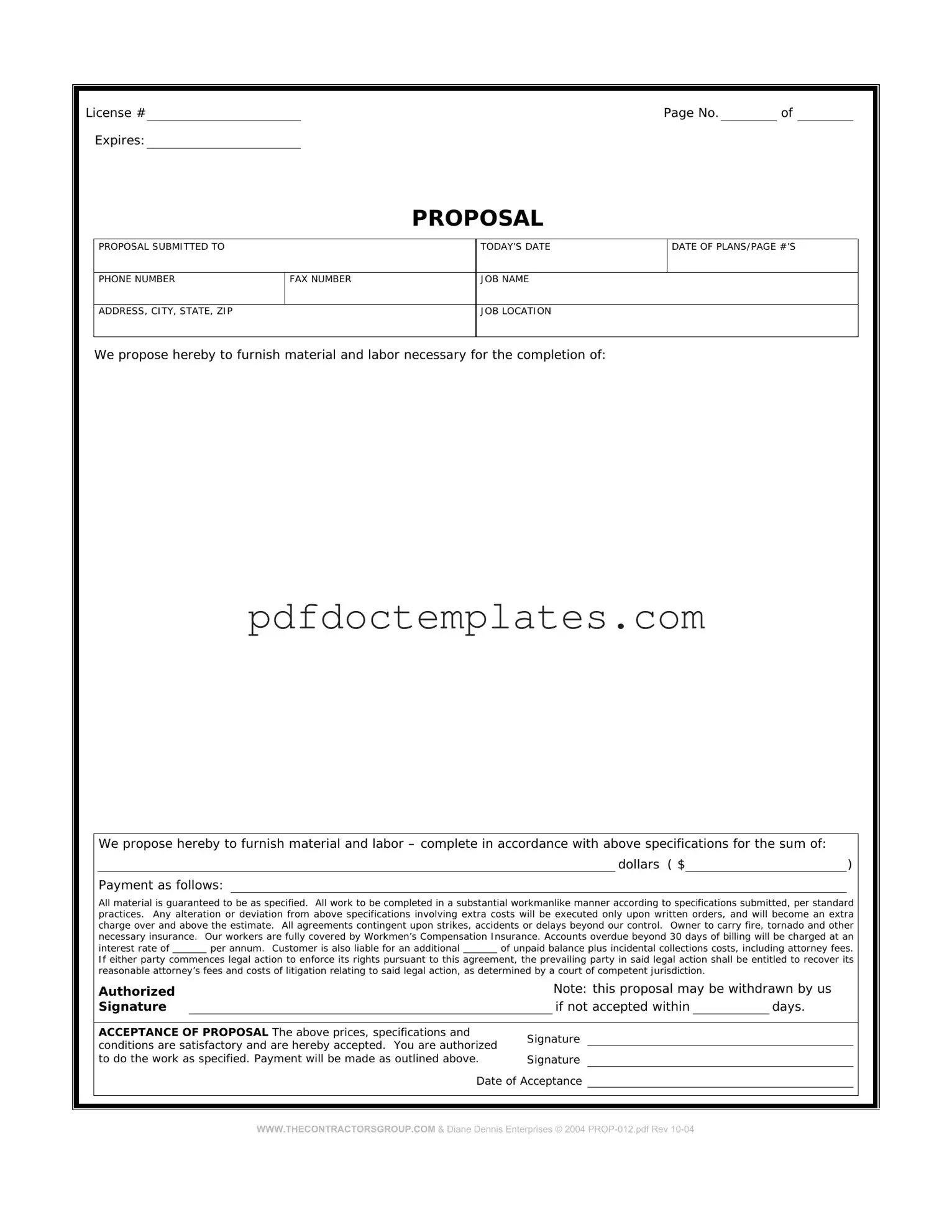 Download Construction proposal form Template