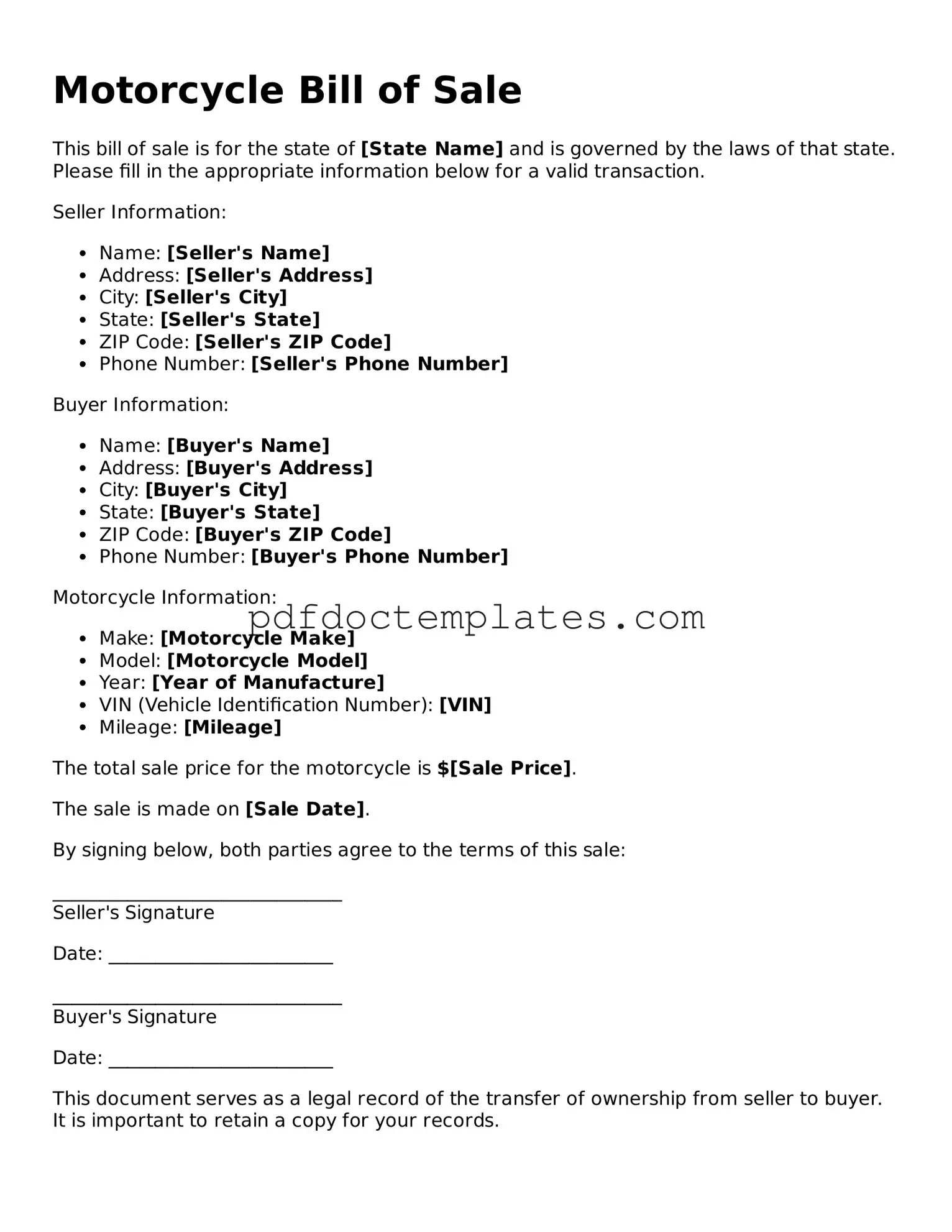 Printable Motorcycle Bill of Sale Template