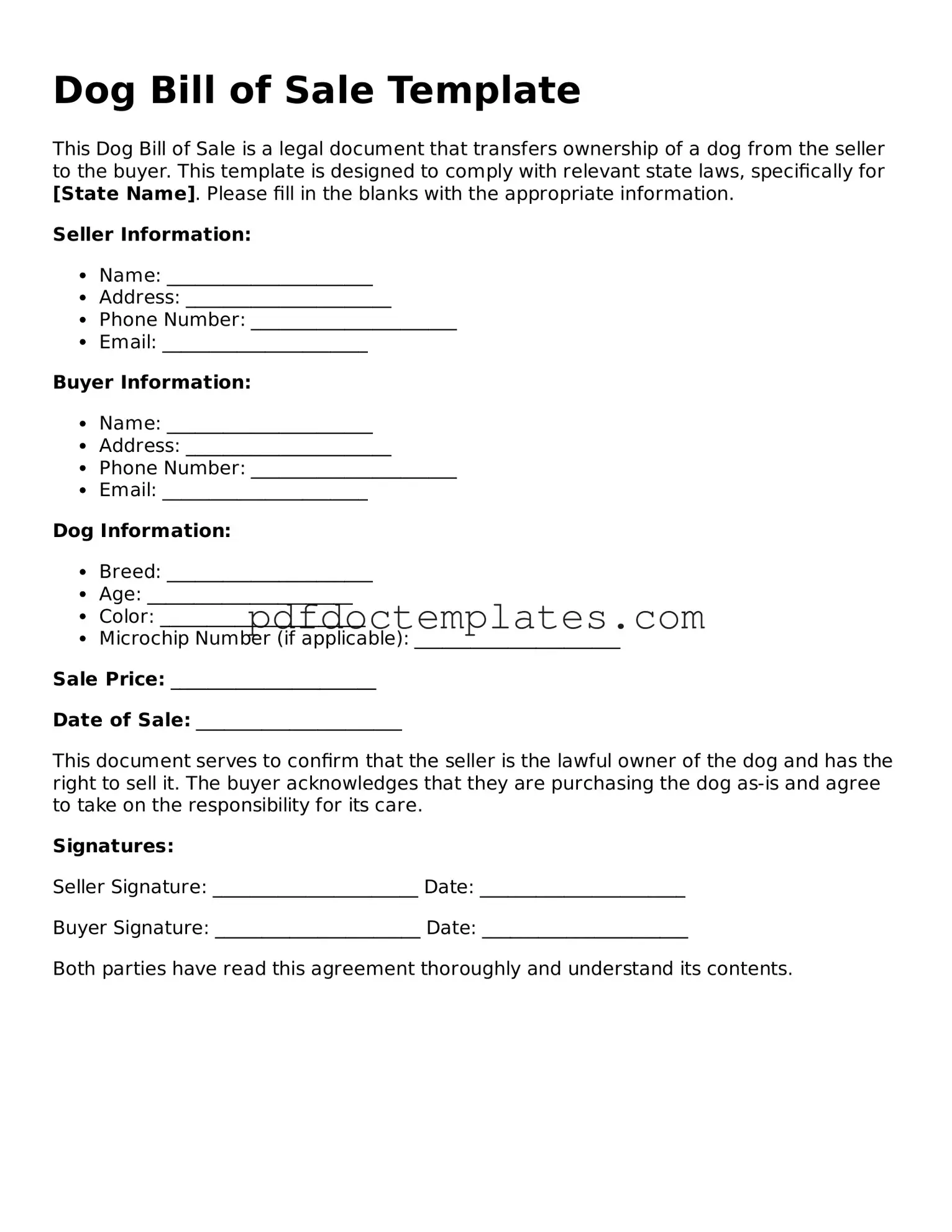 Printable Dog Bill of Sale Template