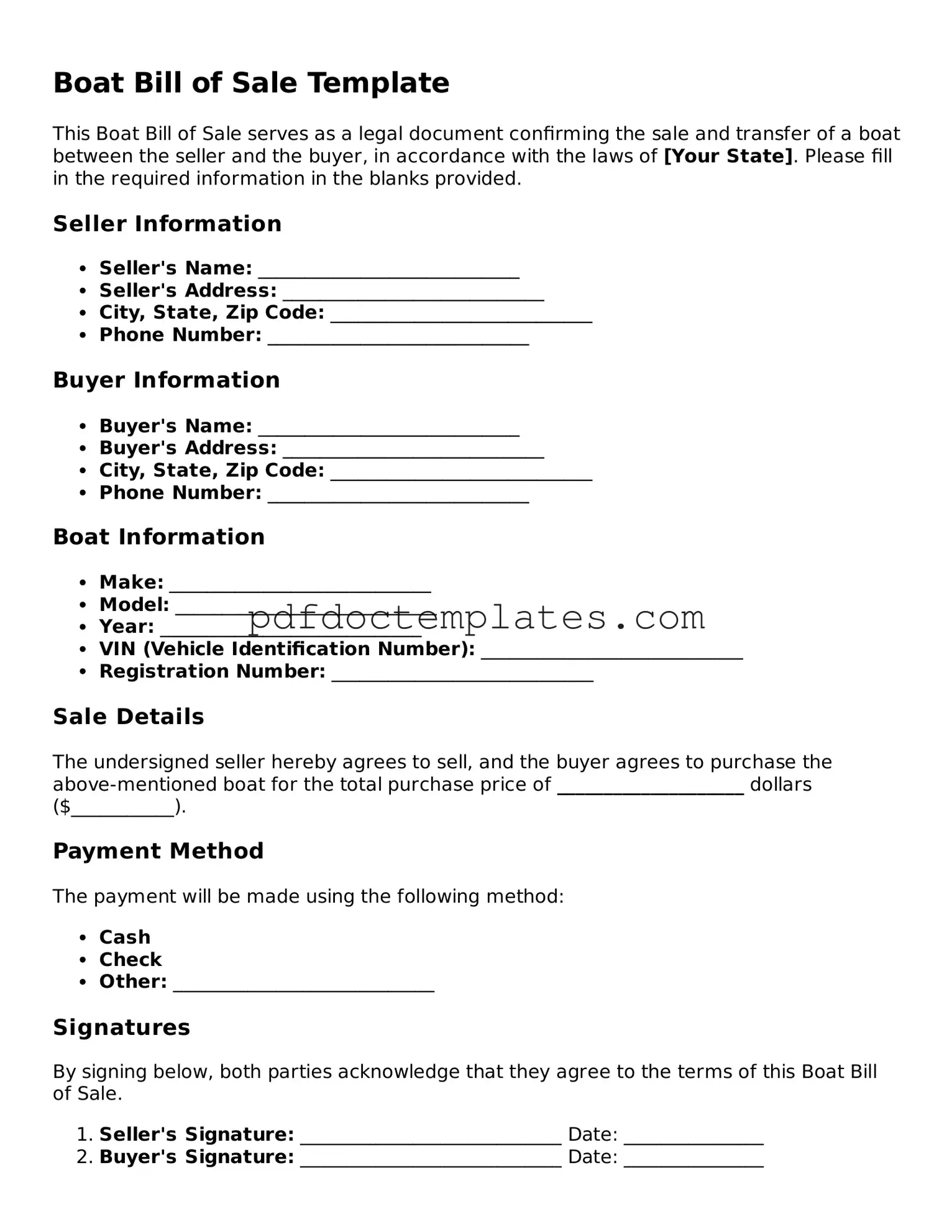 Printable Boat Bill of Sale Template
