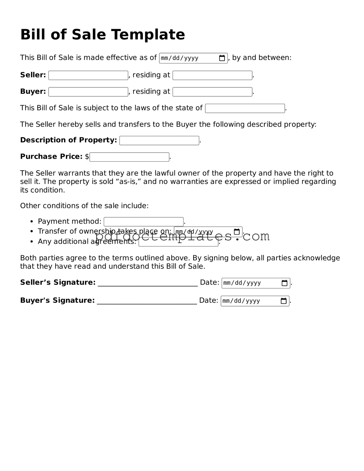 Printable Bill of Sale Template