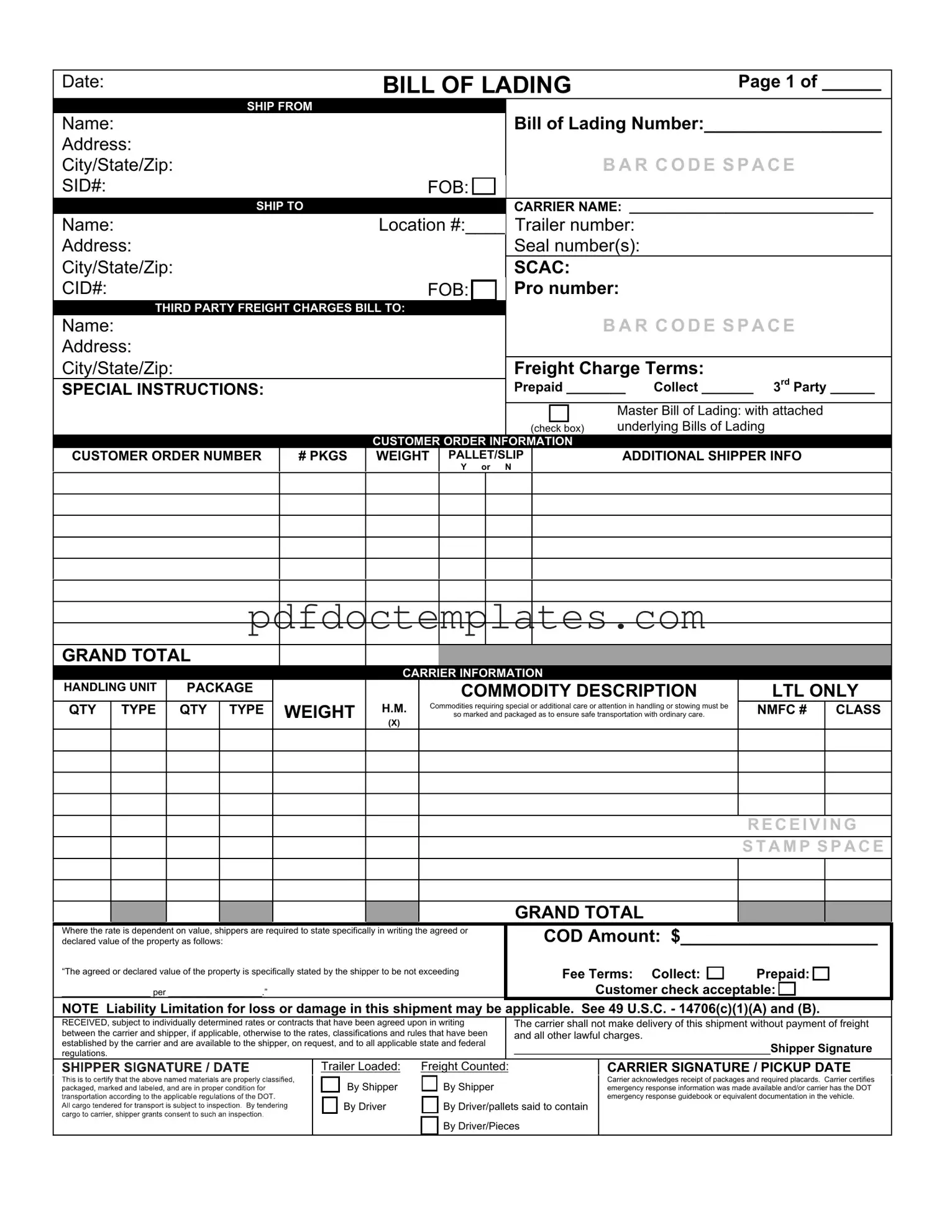 Download Bill of Lading with a Supplement Template