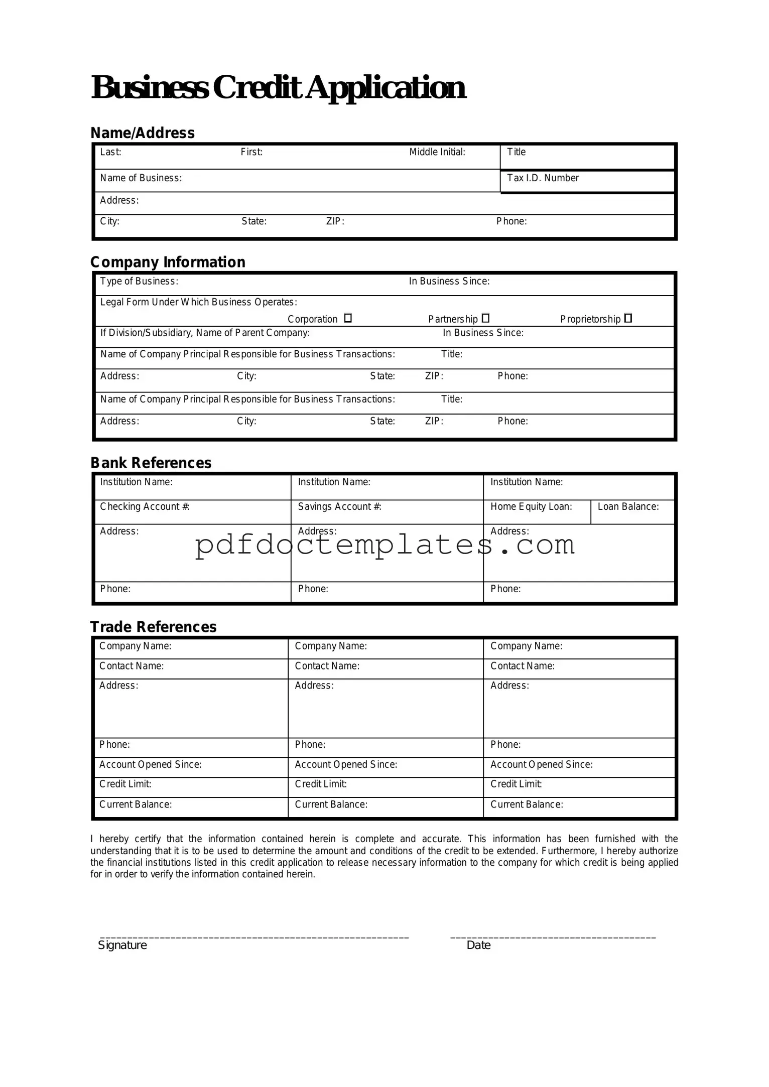 Download Business Credit Application Template
