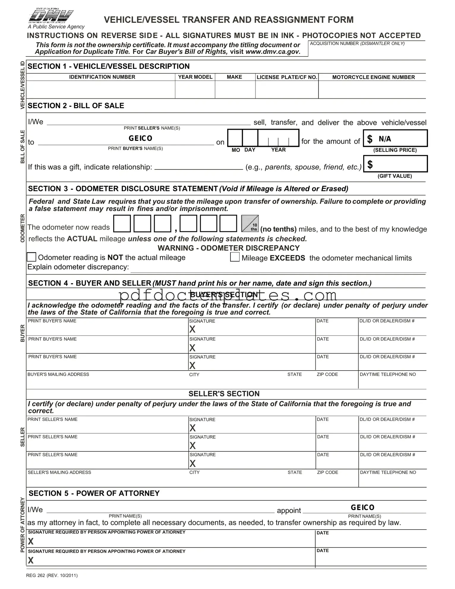 Download California Fotm Reg 262 Template