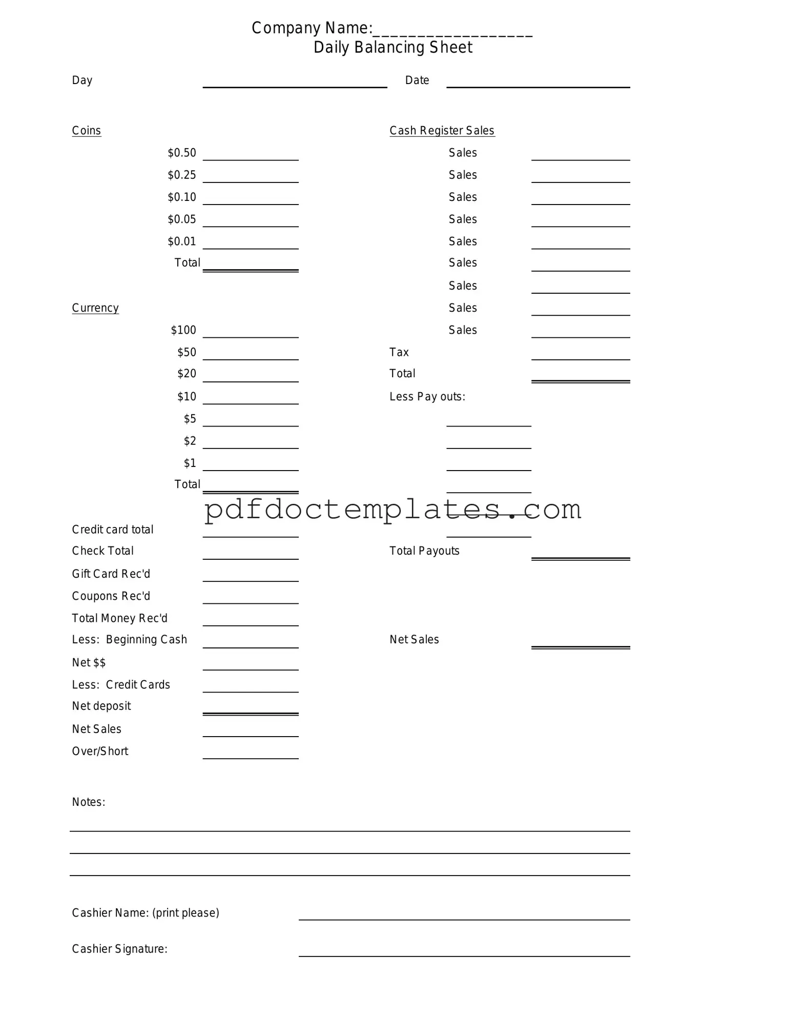 Download Cash Drawer Count Sheet Template