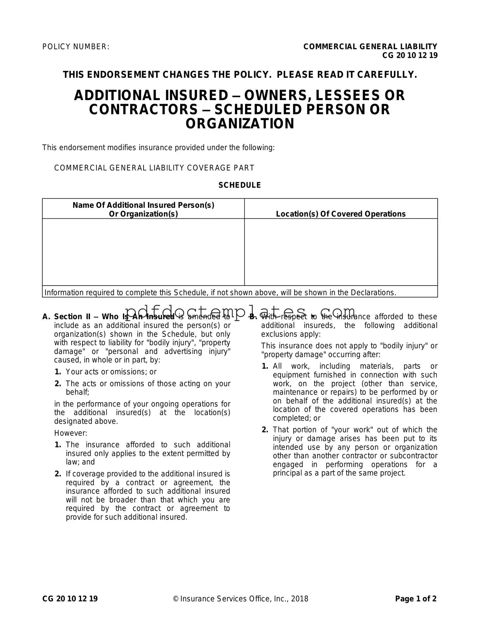Download Cg 20 10 07 04 Liability Endorsement Template
