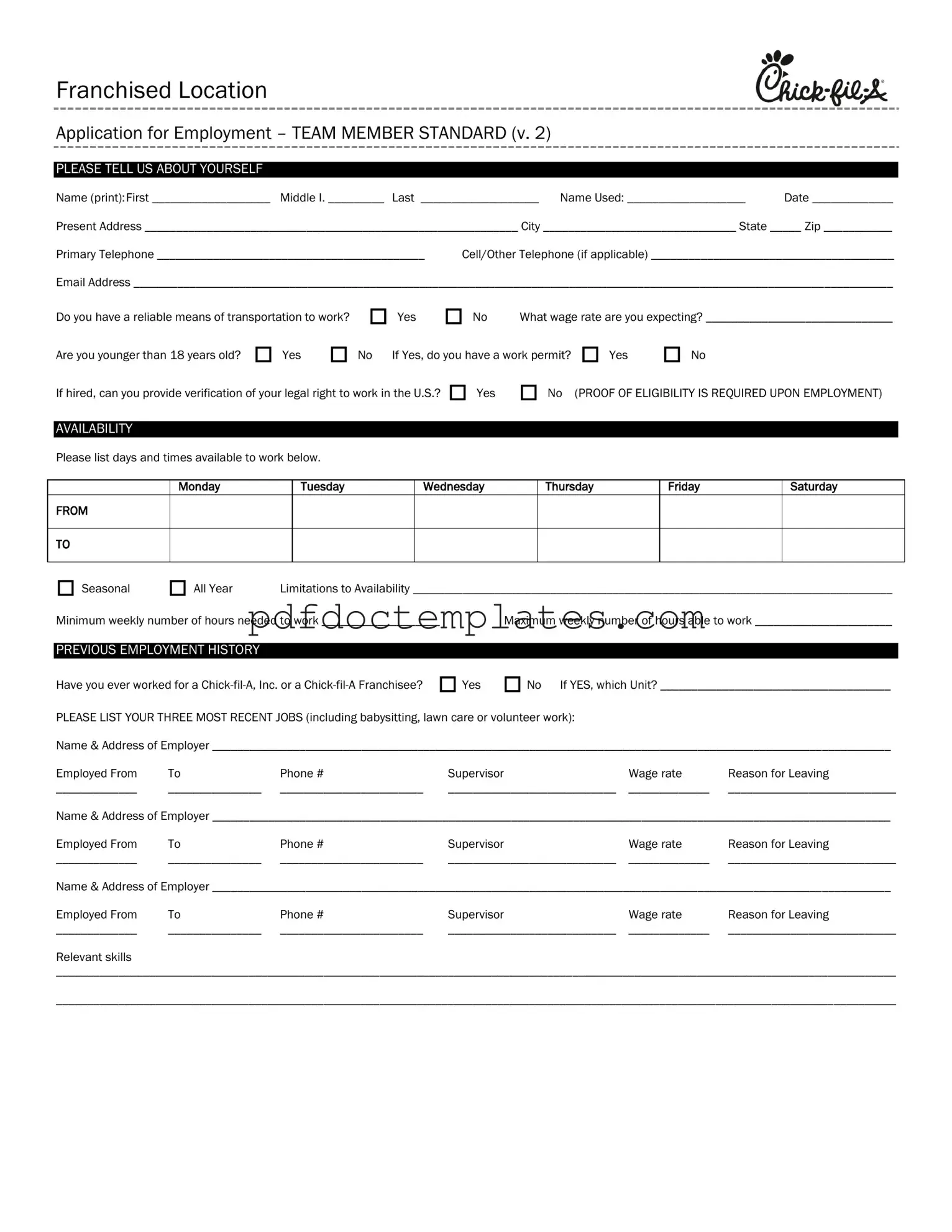 Download Chick Fil A Job Application Template