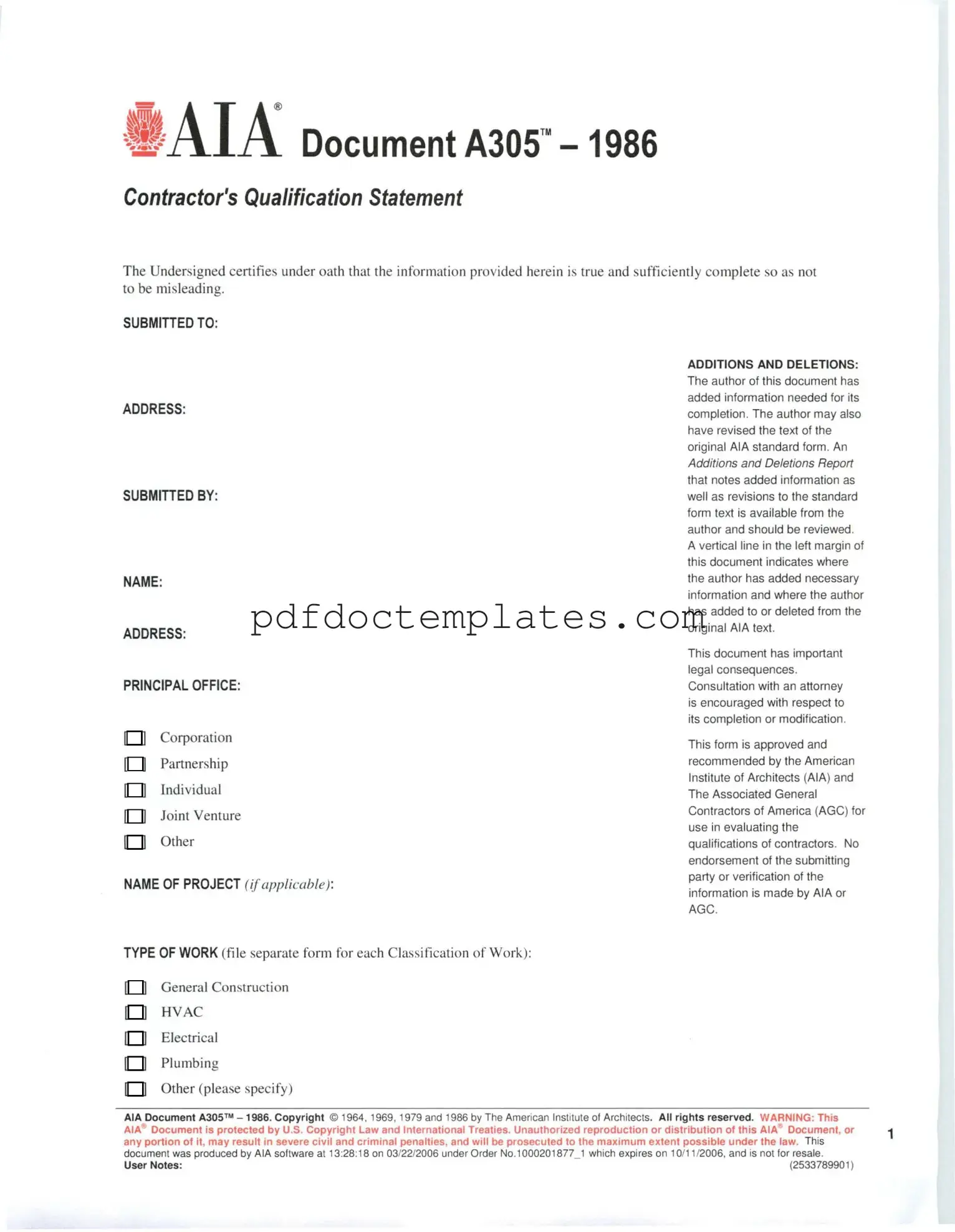 Download AIA A305 Template