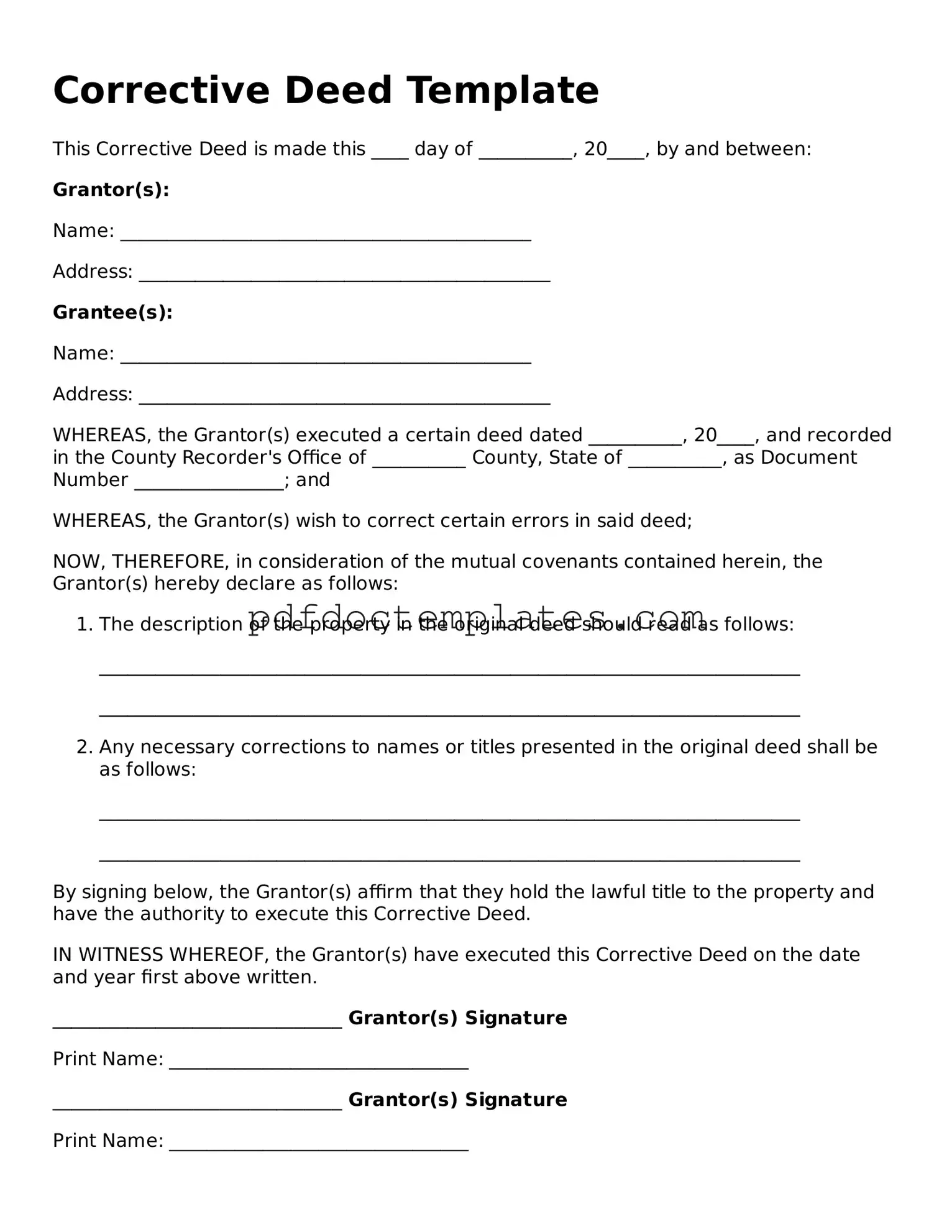 Printable Corrective Deed Template