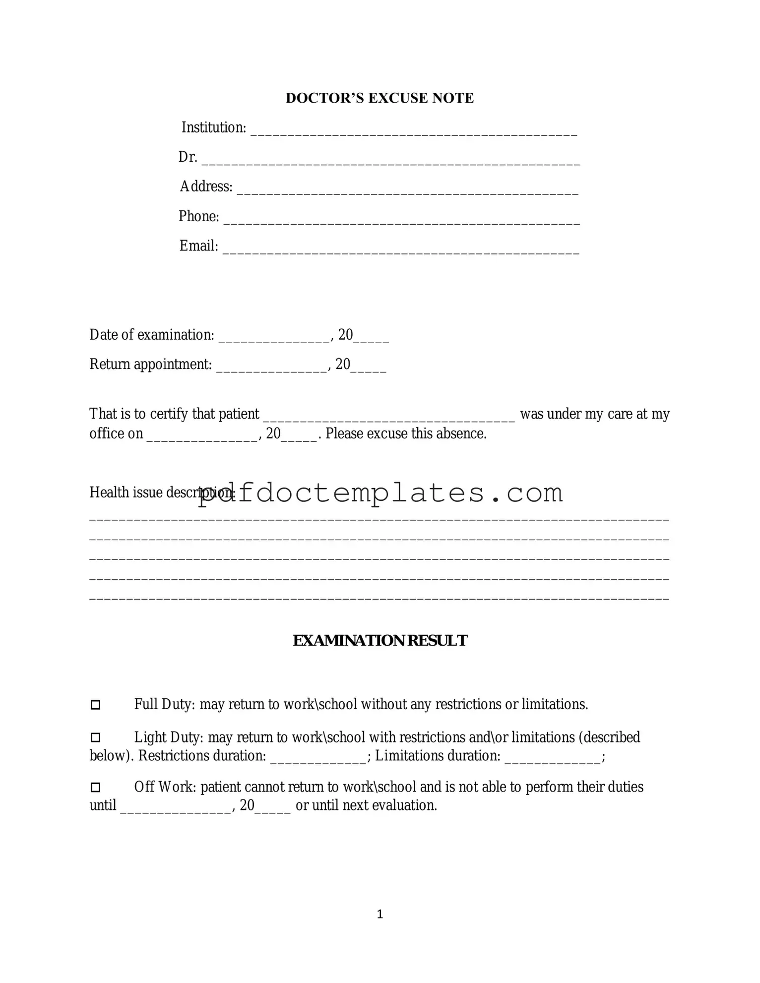 Download Doctors Excuse Note Template