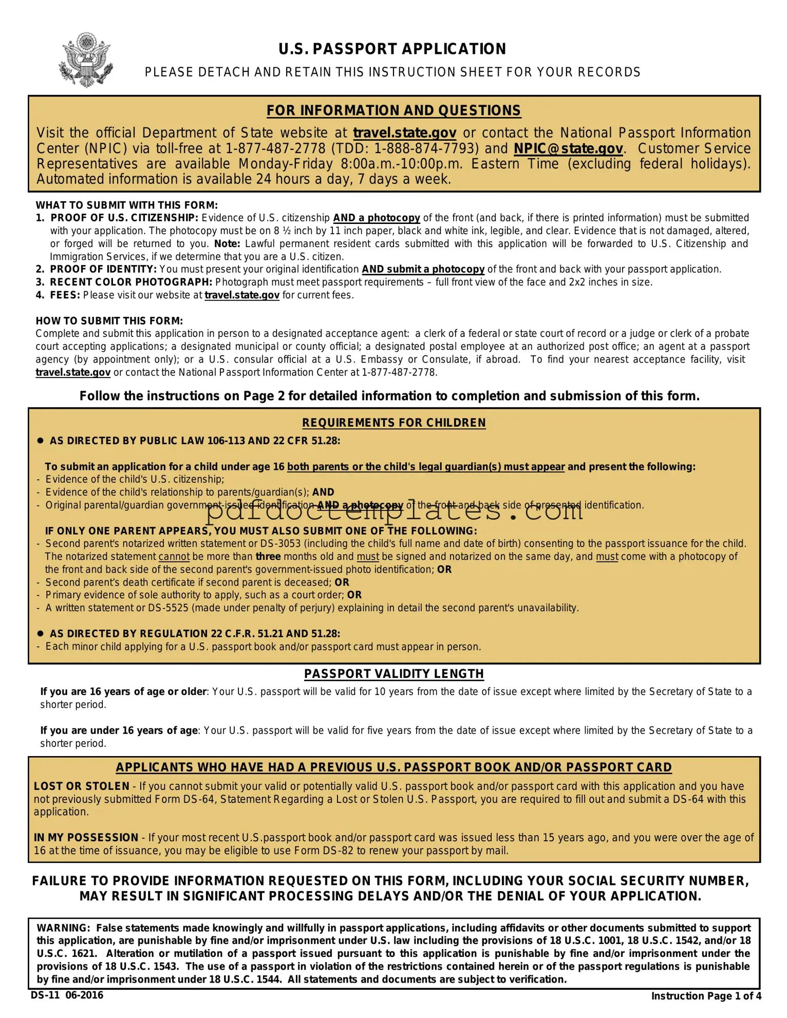 Download DS-11 U.S. Passport application Template