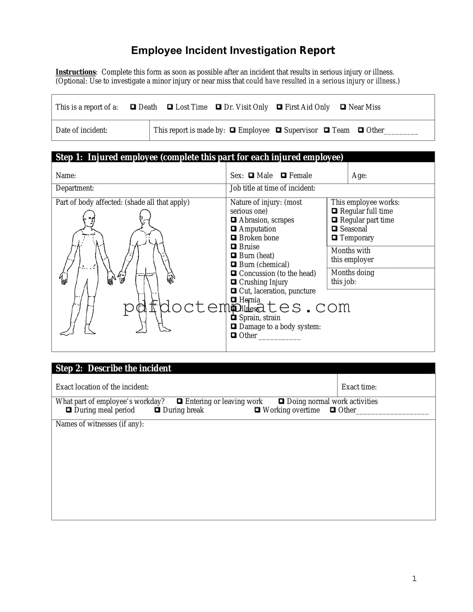 Download Employee Accident Report Template