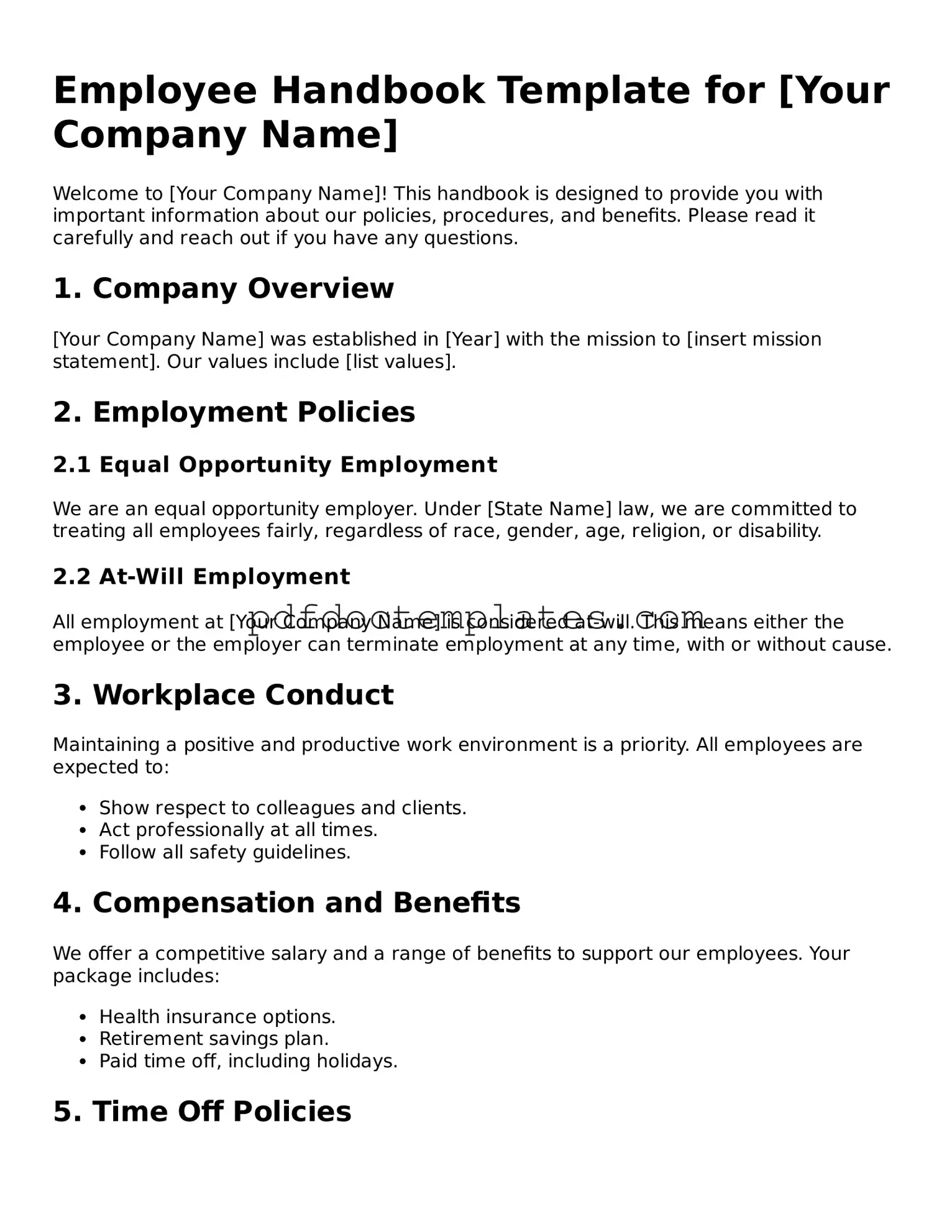Printable Employee Handbook Template