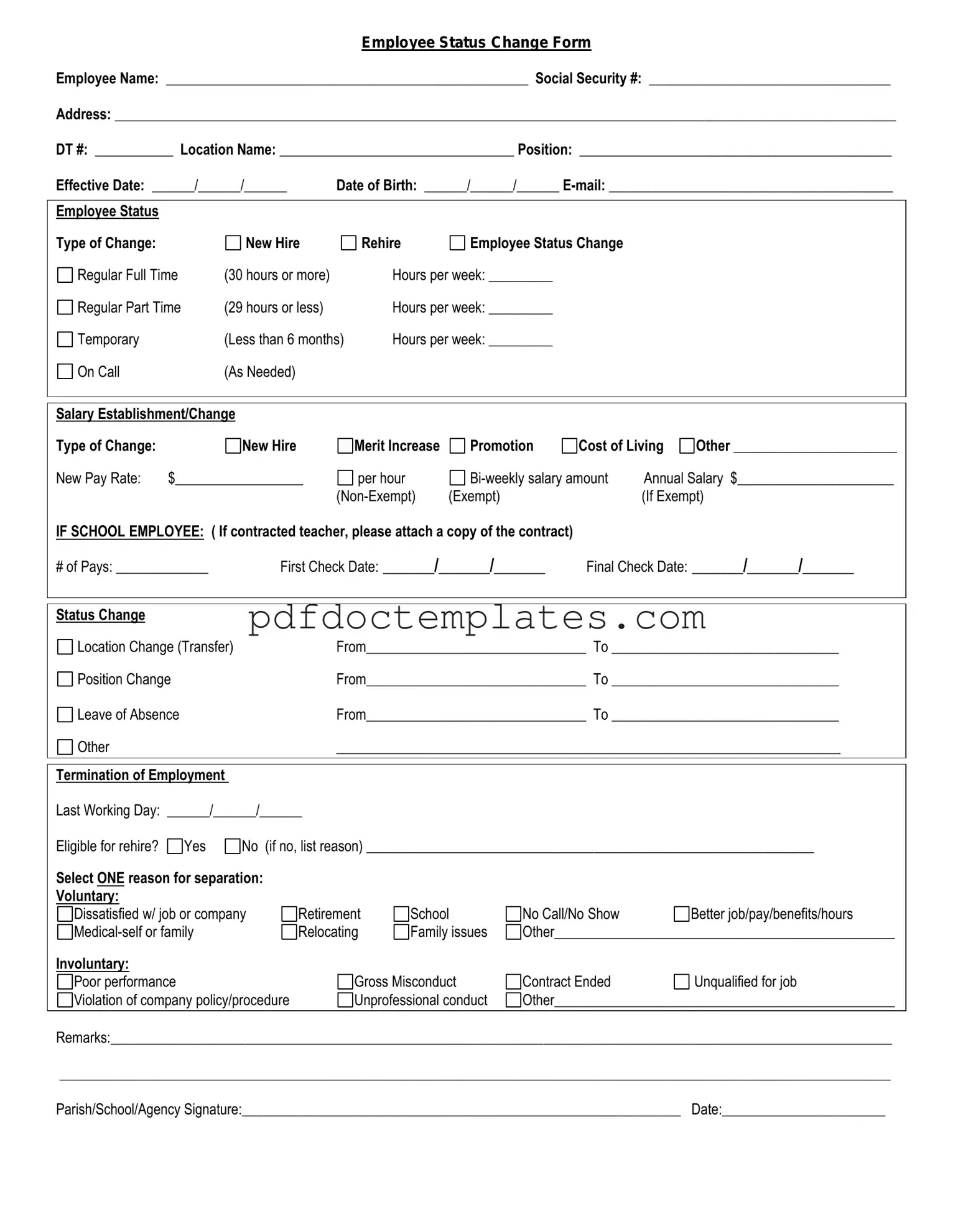 Download Employee Status Change Template