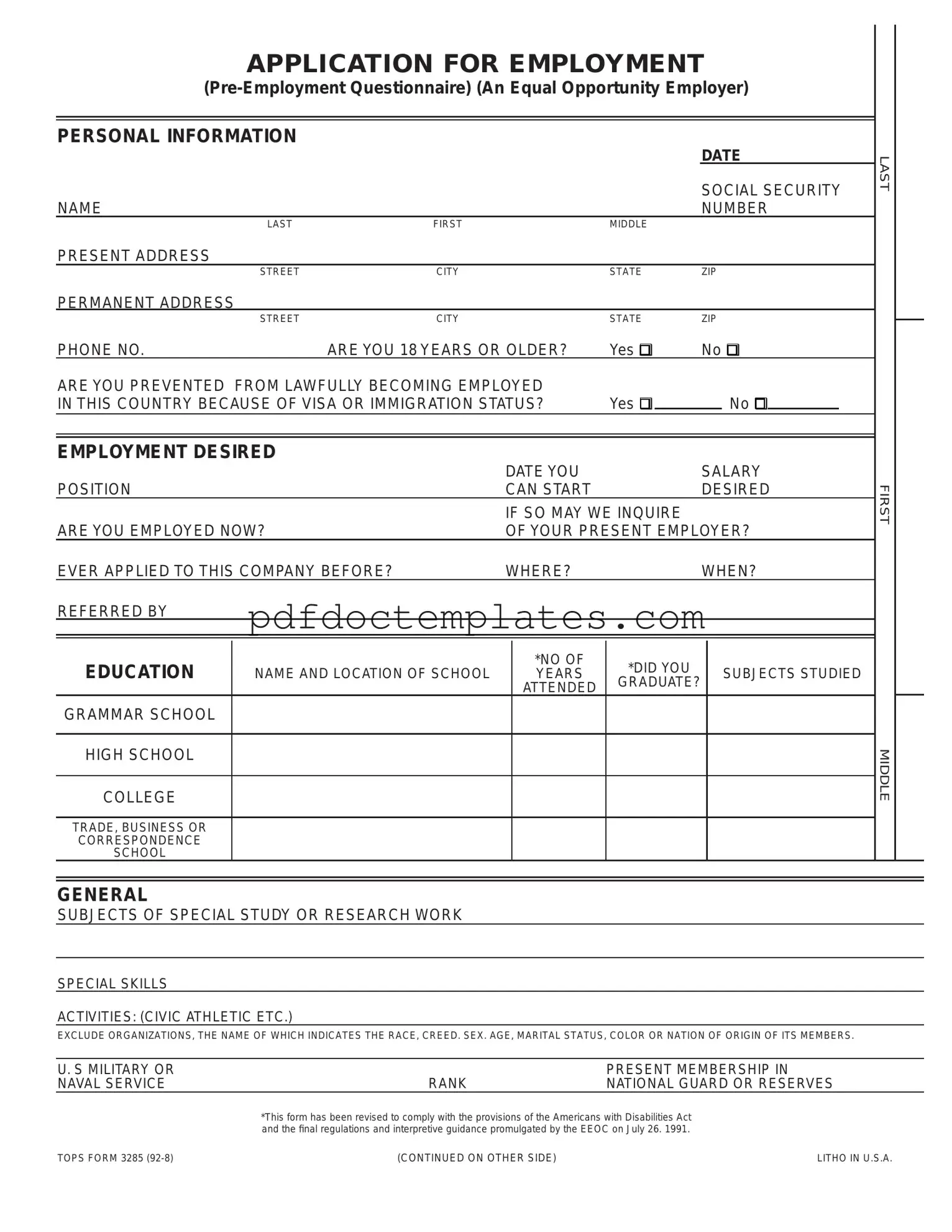 Download Employment Application Pdf Template