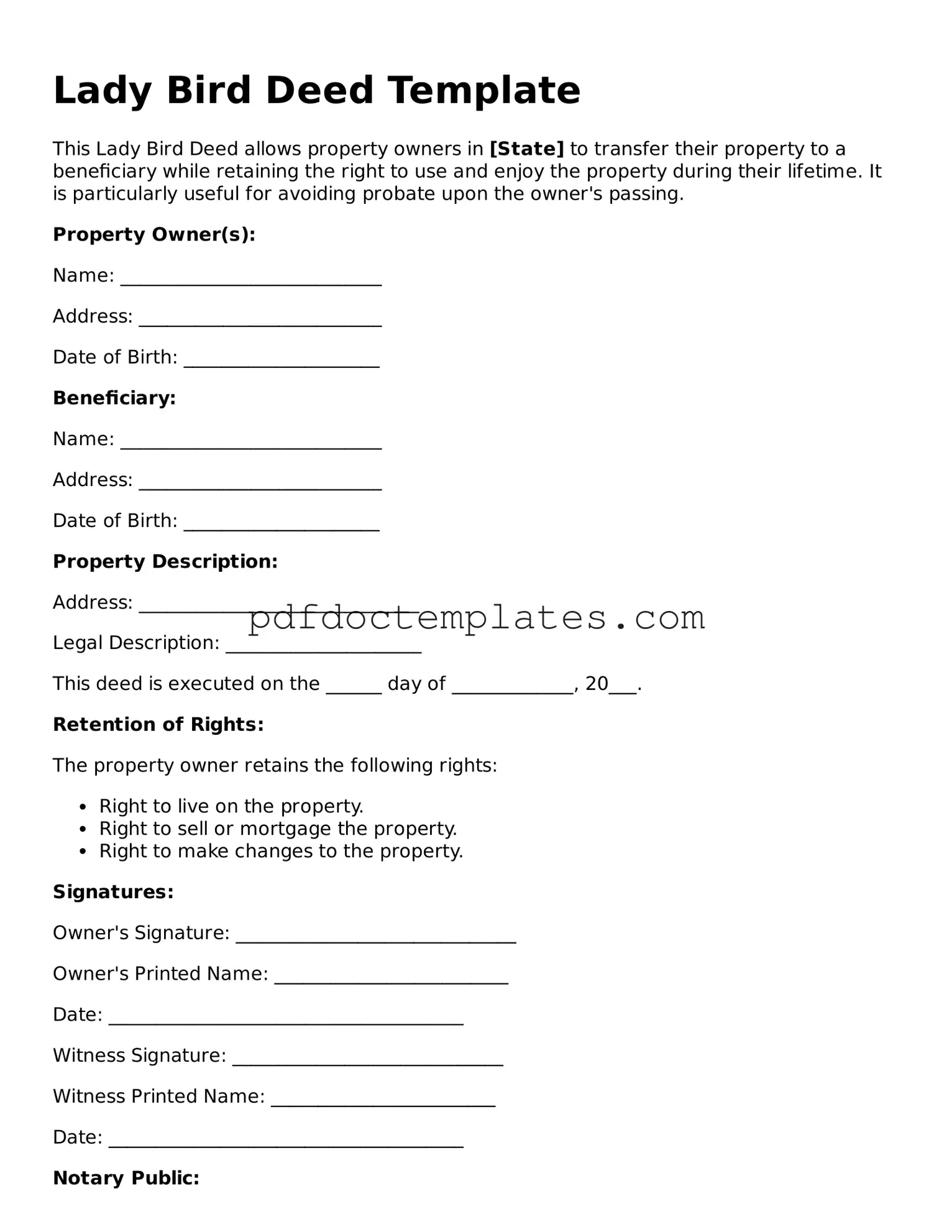 Printable Lady Bird Deed Template