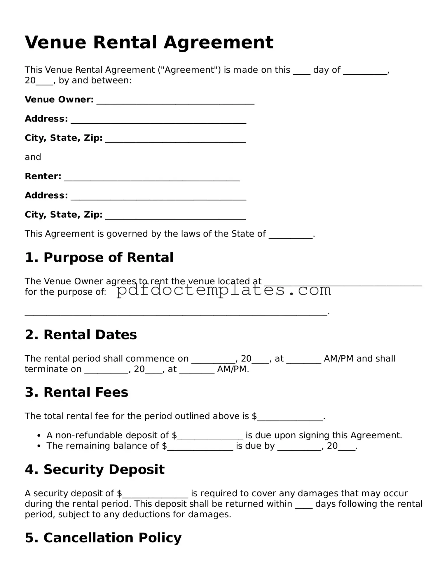 Printable Venue Rental Agreement Template
