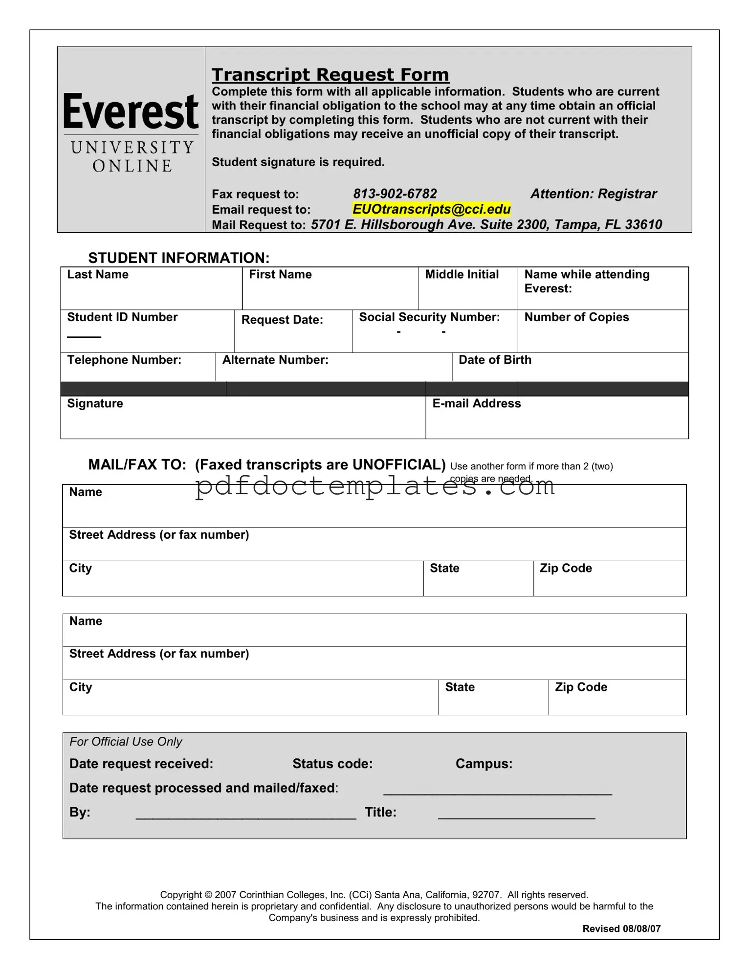 Download Everest University Transcript Template