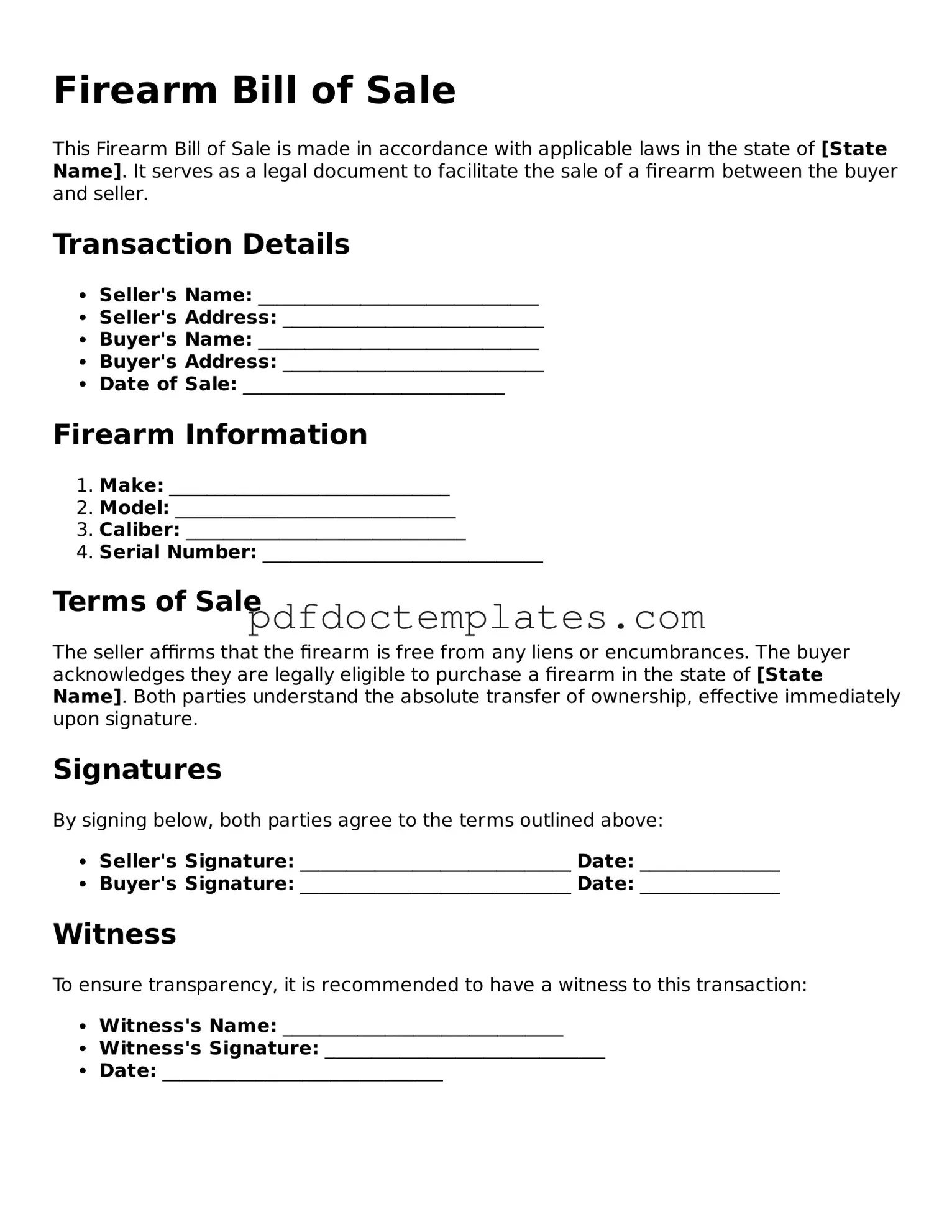 Printable Firearm Bill of Sale Template