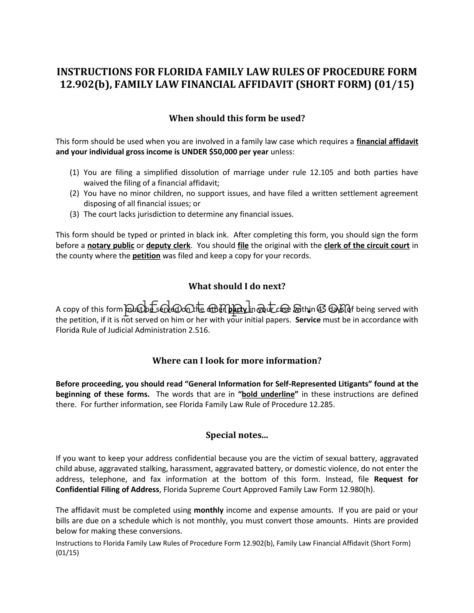 Download Florida Financial Affidavit Short 12.902(b) Template