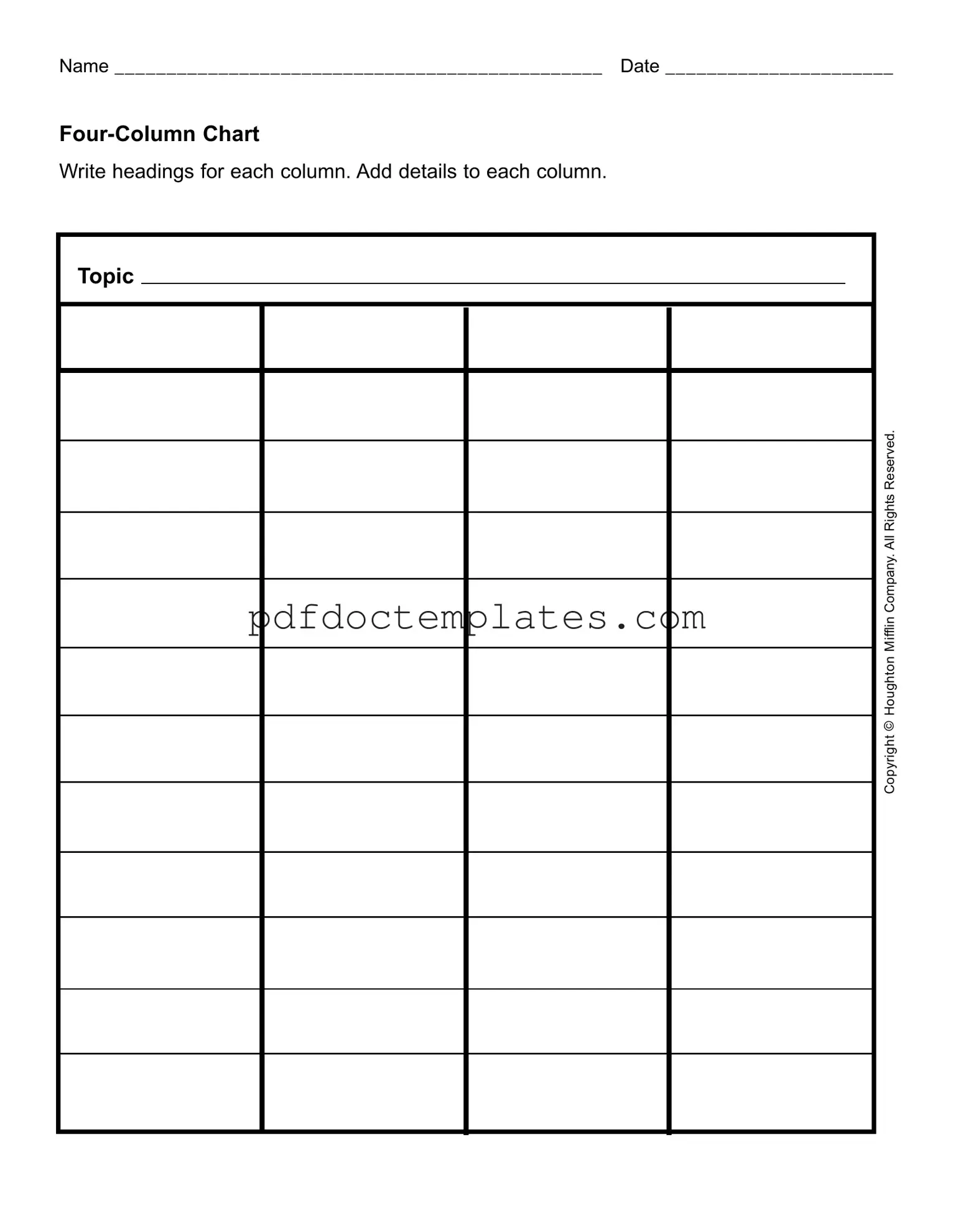 Download Four Column Chart Template