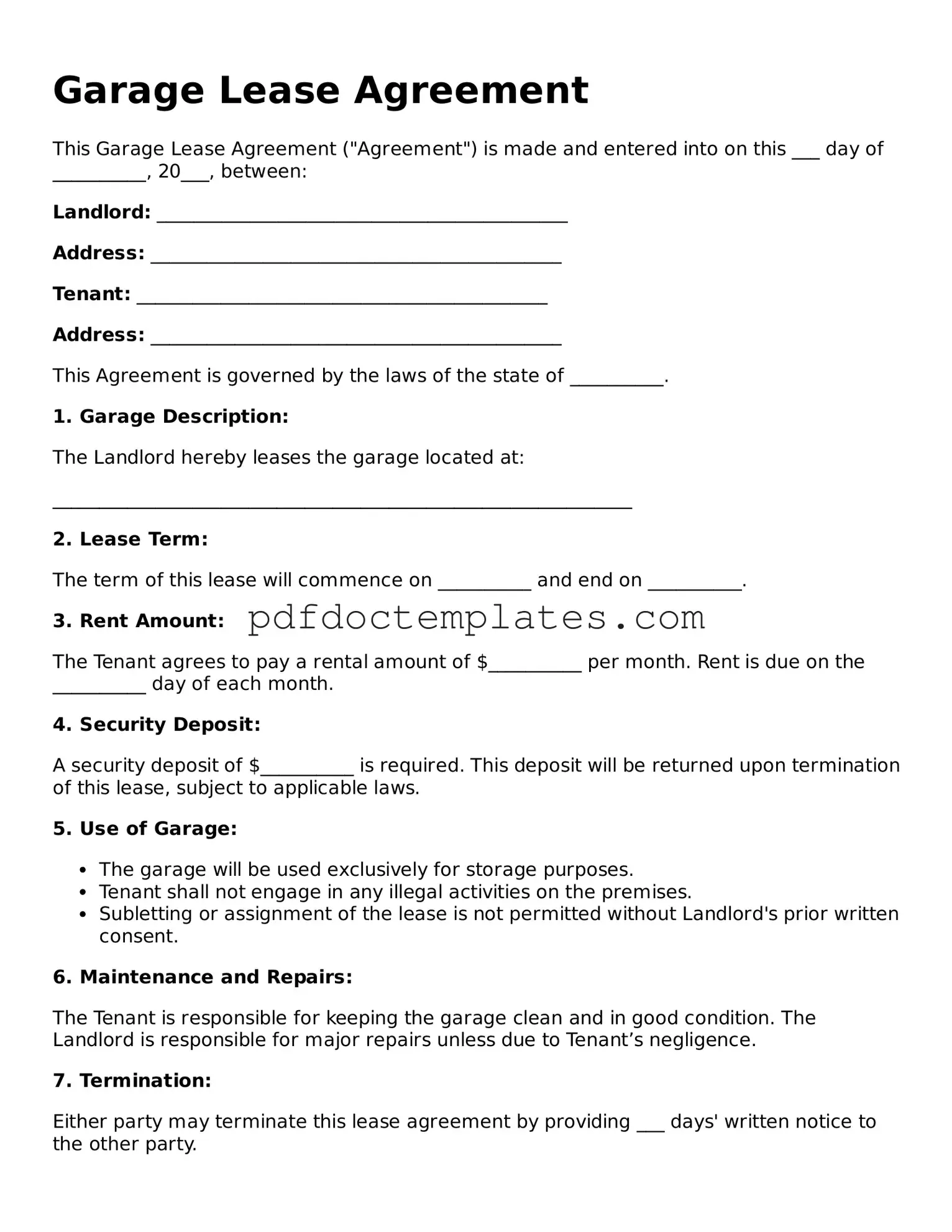 Printable Garage Lease Agreement Template
