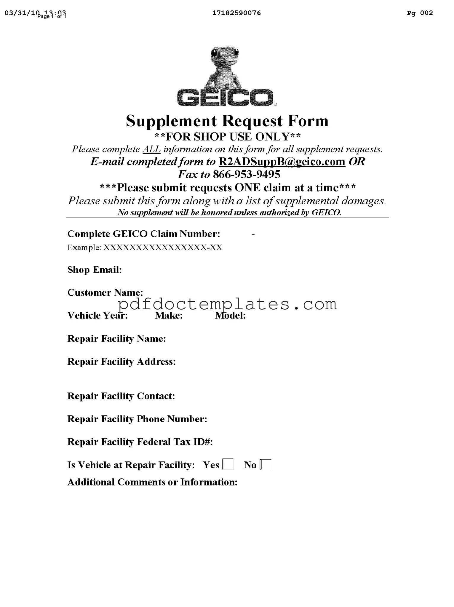 Download Geico Supplement Request Template