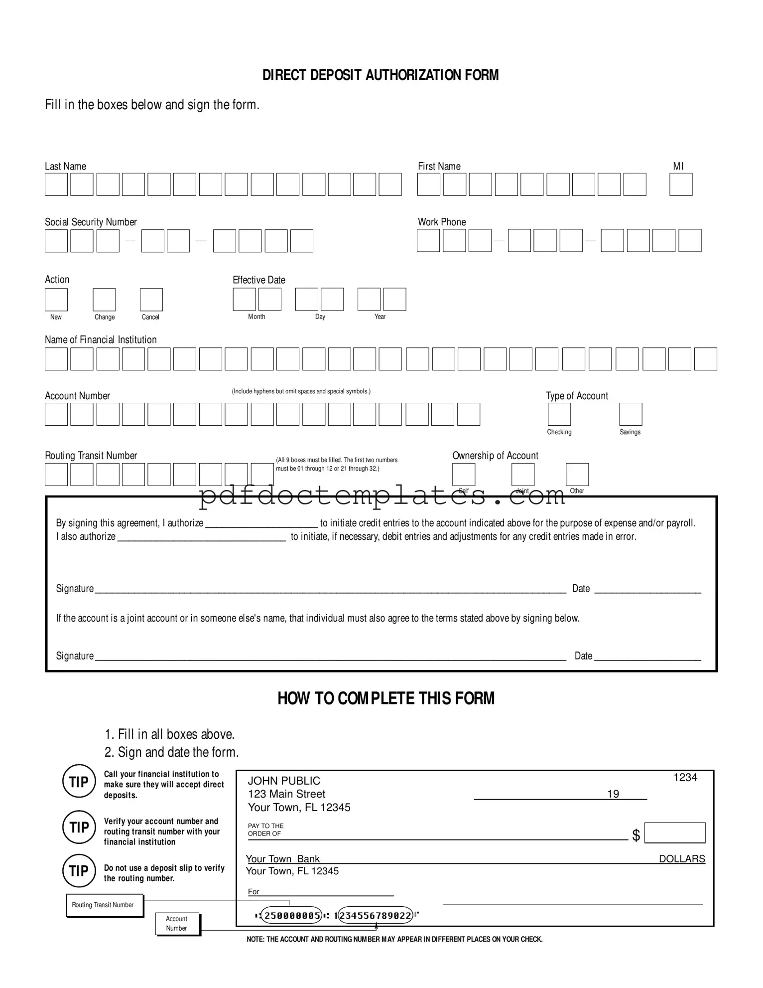 Download Generic Direct Deposit Template