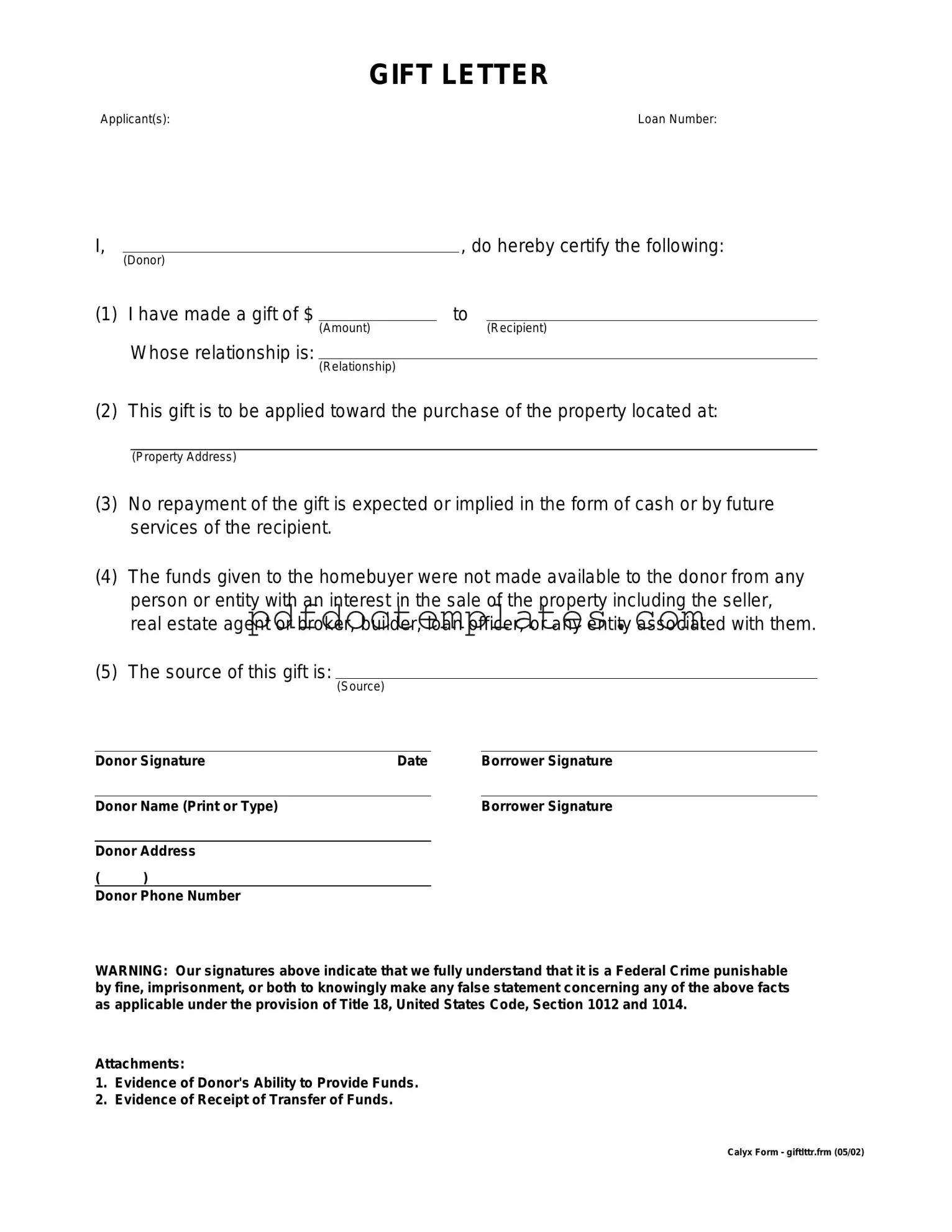Download Gift Letter Template
