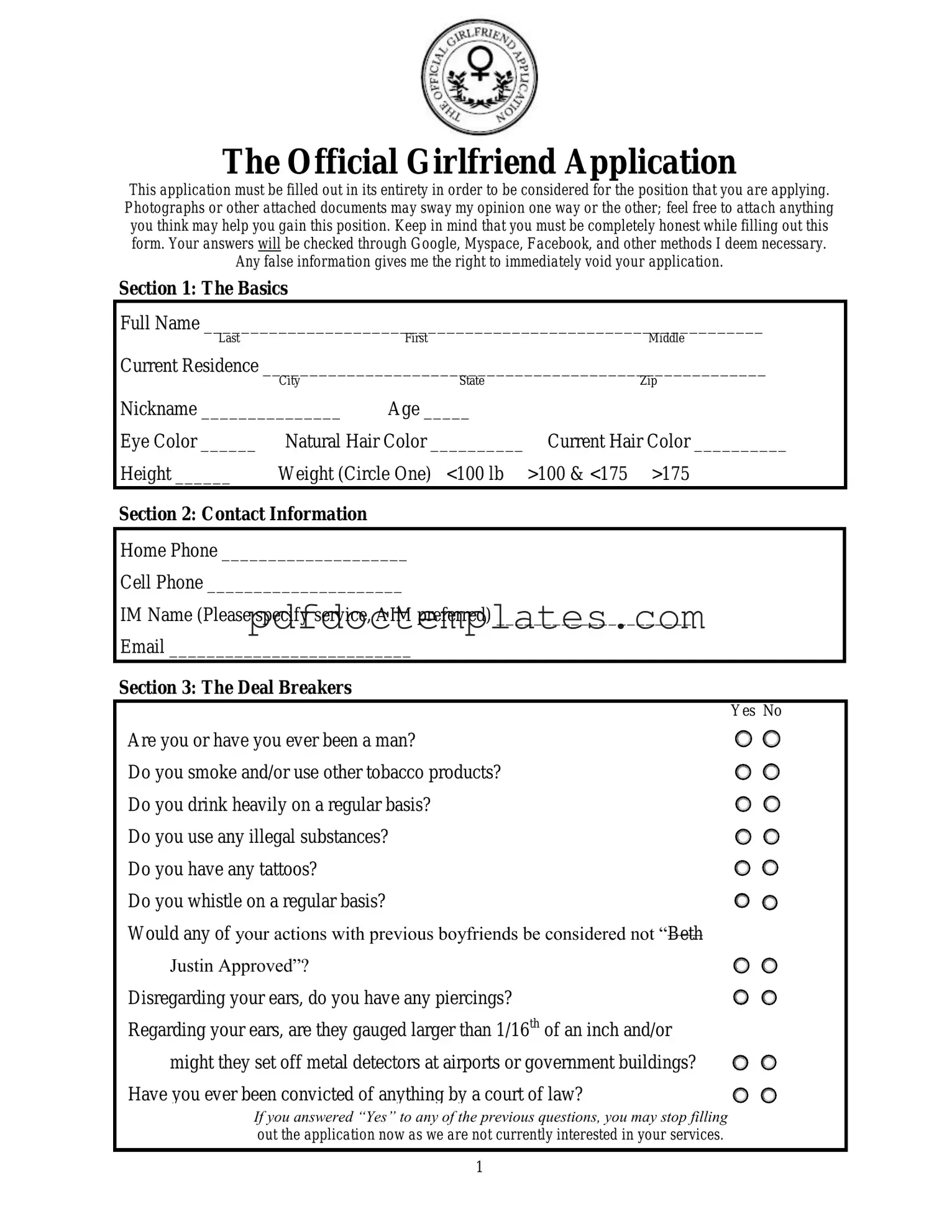 Download Girlfriend Application Template