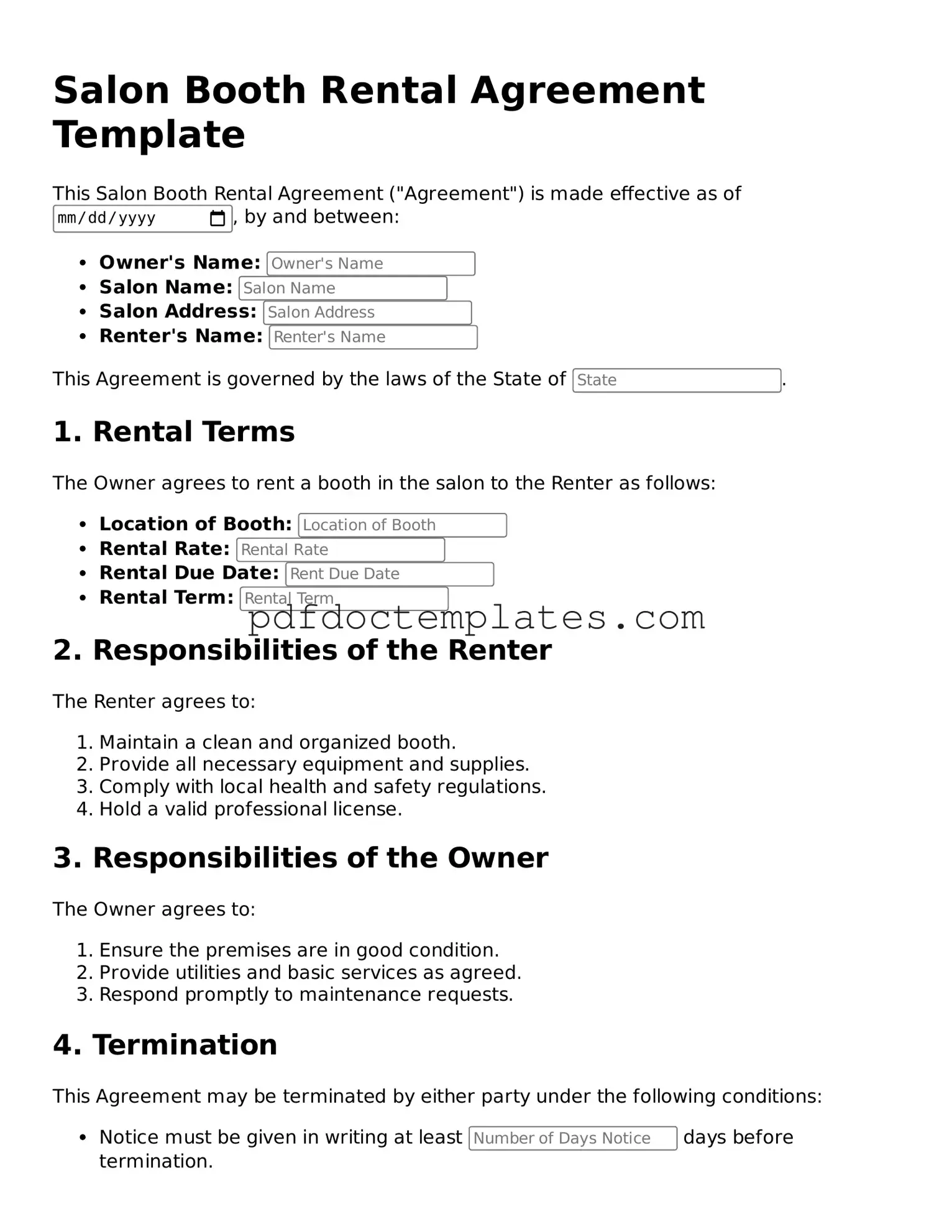 Printable Salon Booth Rental Agreement Template