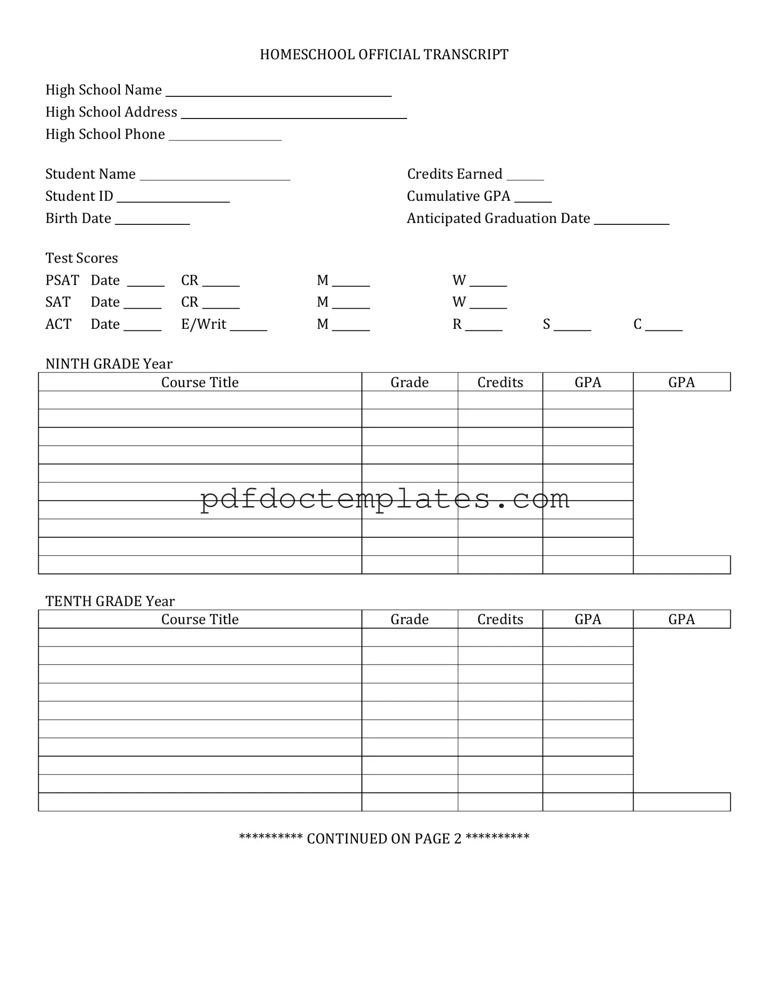 Download High School Transcript Template