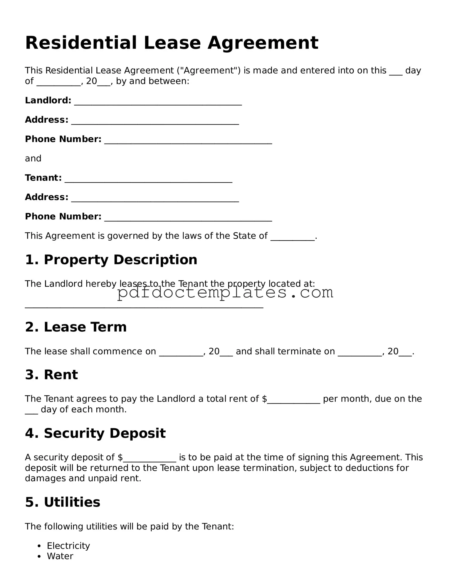 Printable Residential Lease Agreement Template
