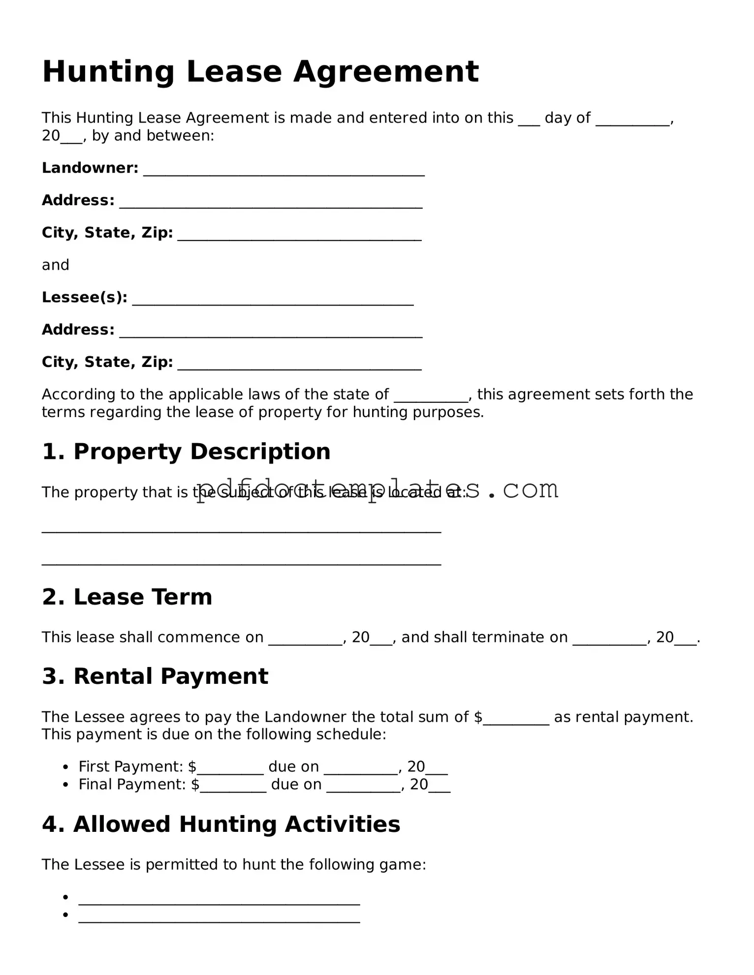 Printable Hunting Lease Agreement Template