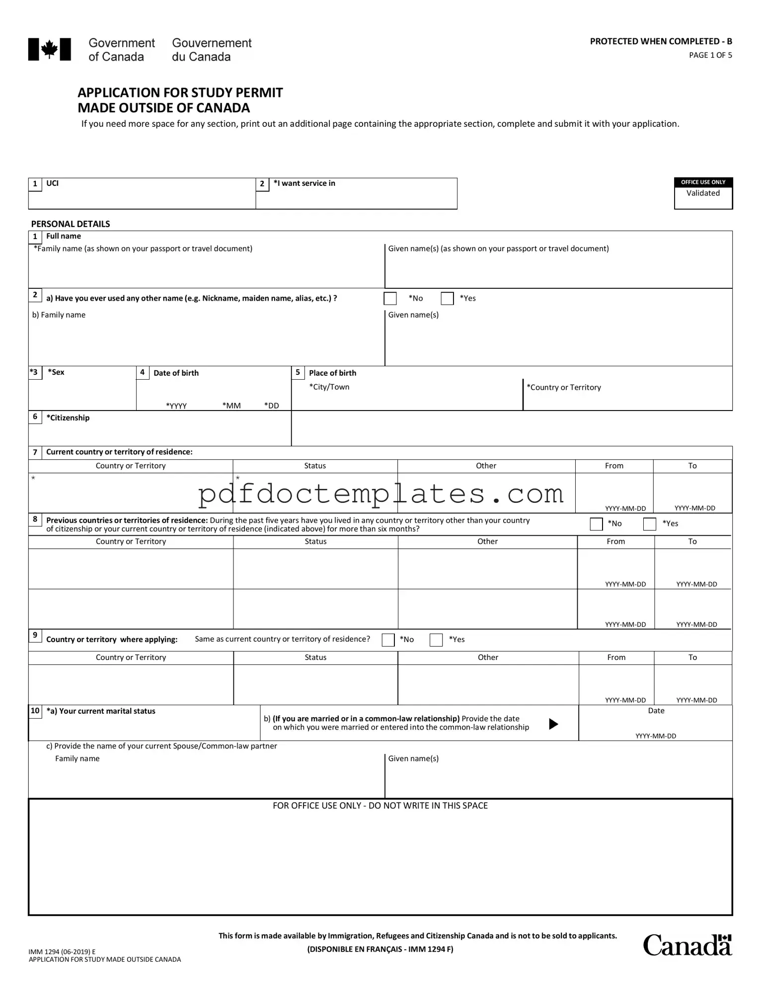 Download Imm 1294 Template