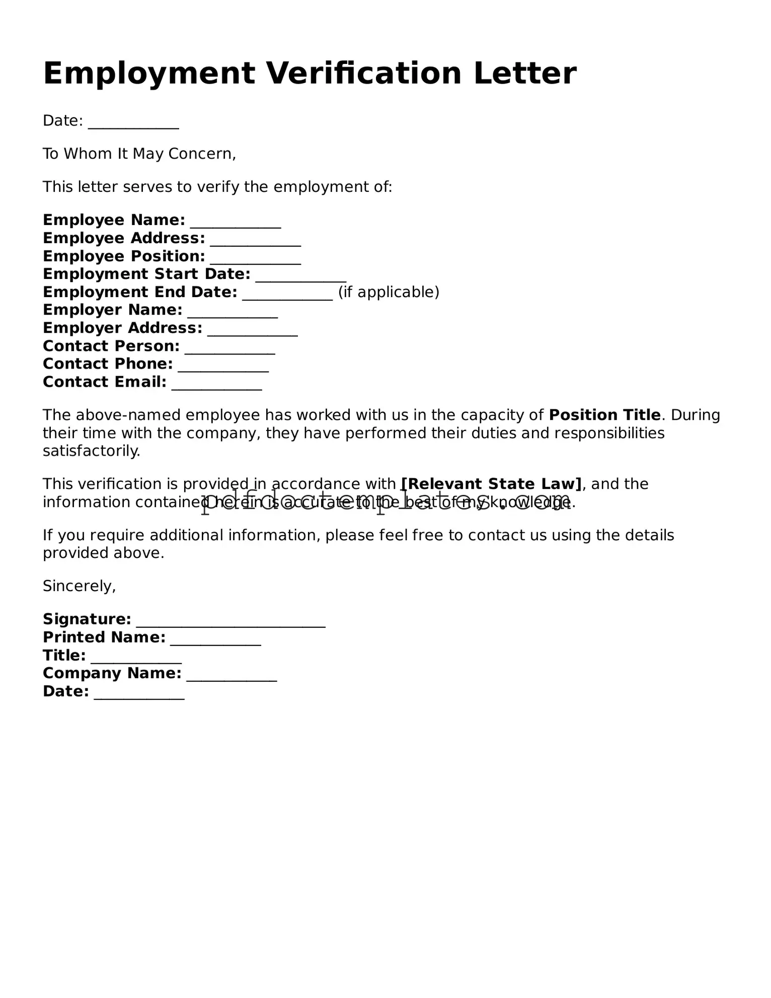 Printable Employment Verification Template