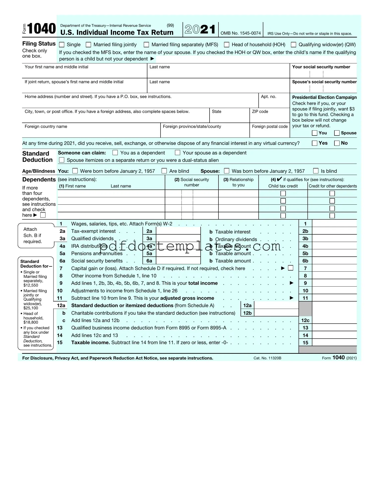 Download IRS 1040 Template