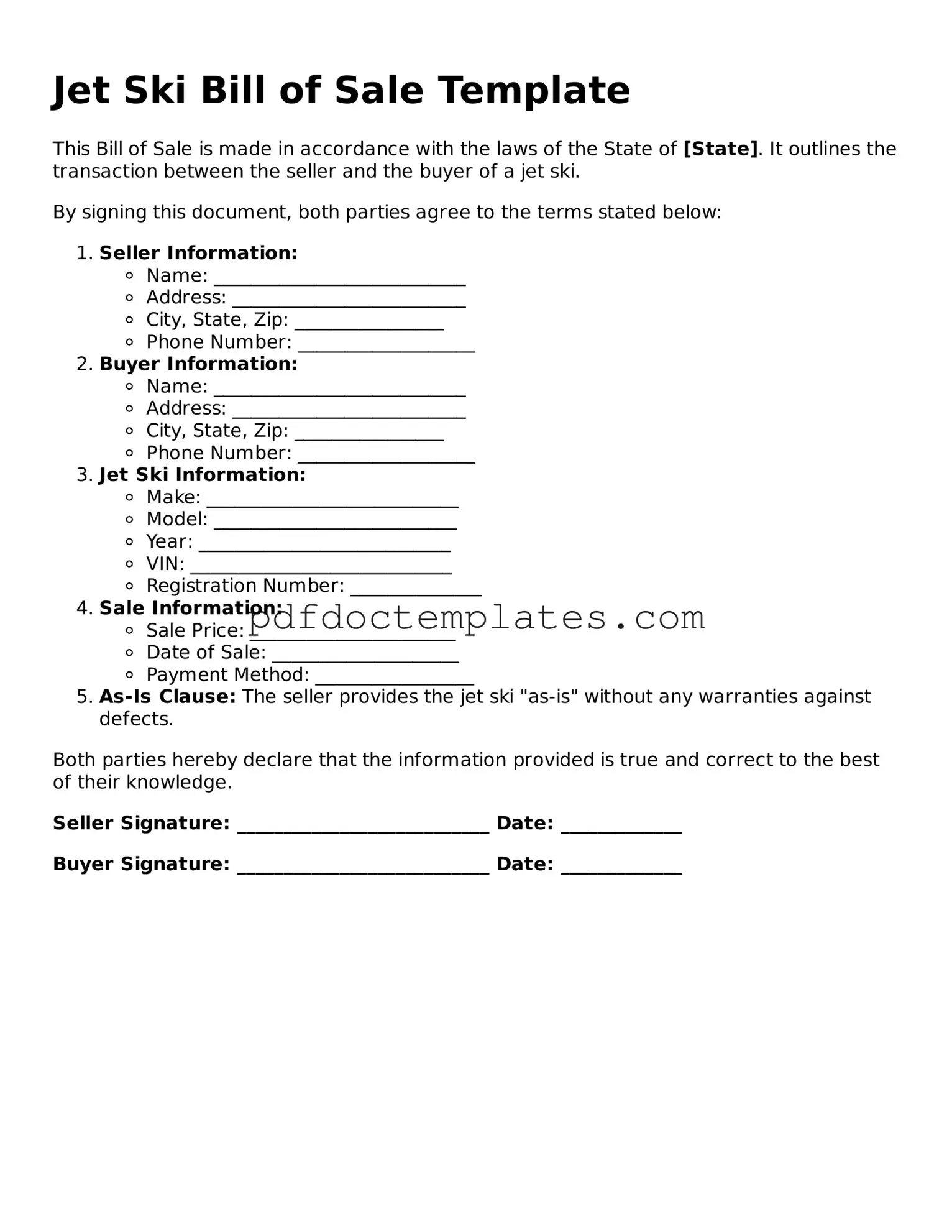 Printable Jet Ski Bill of Sale Template