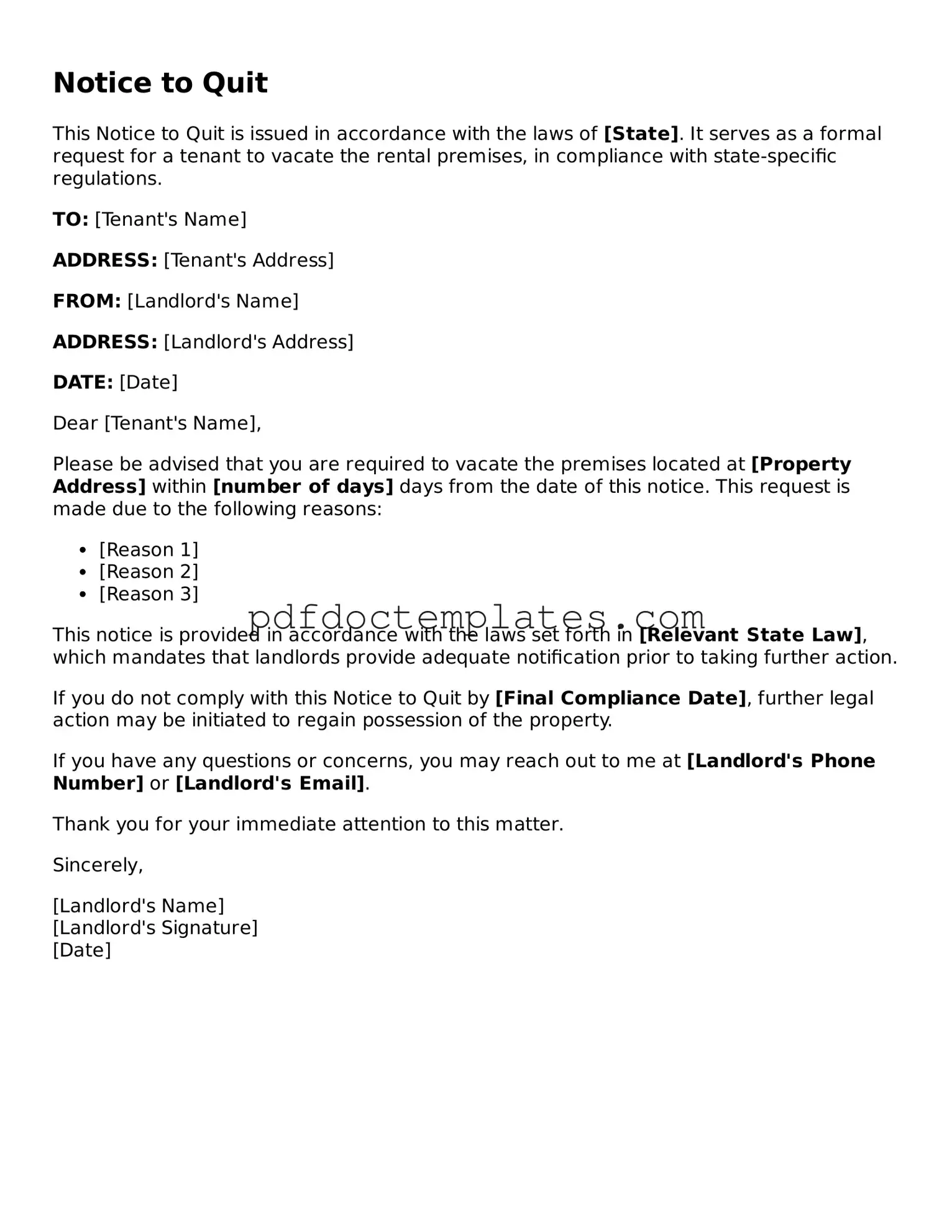 Printable Notice to Quit Template