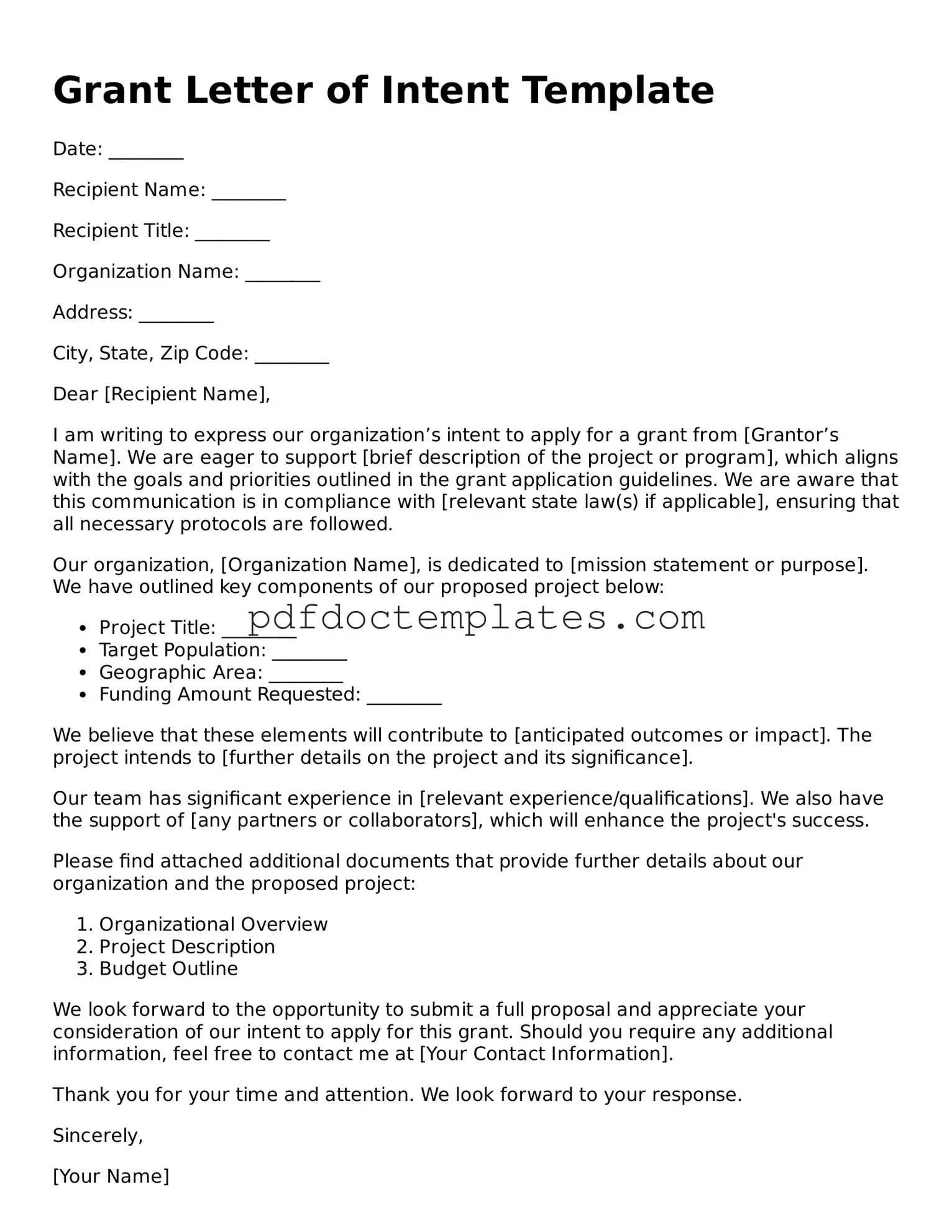 Printable Grant Letter of Intent Template