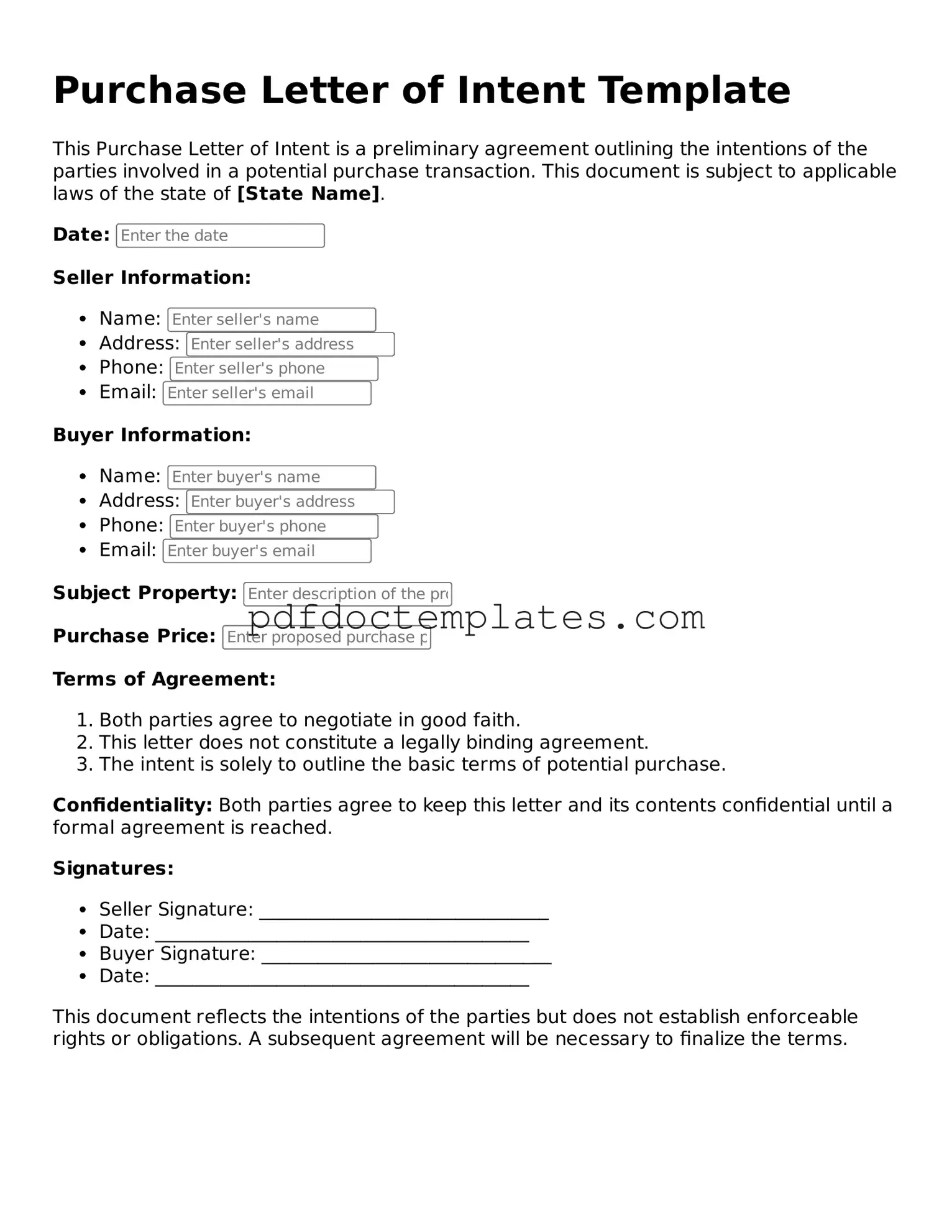 Printable Purchase Letter of Intent Template